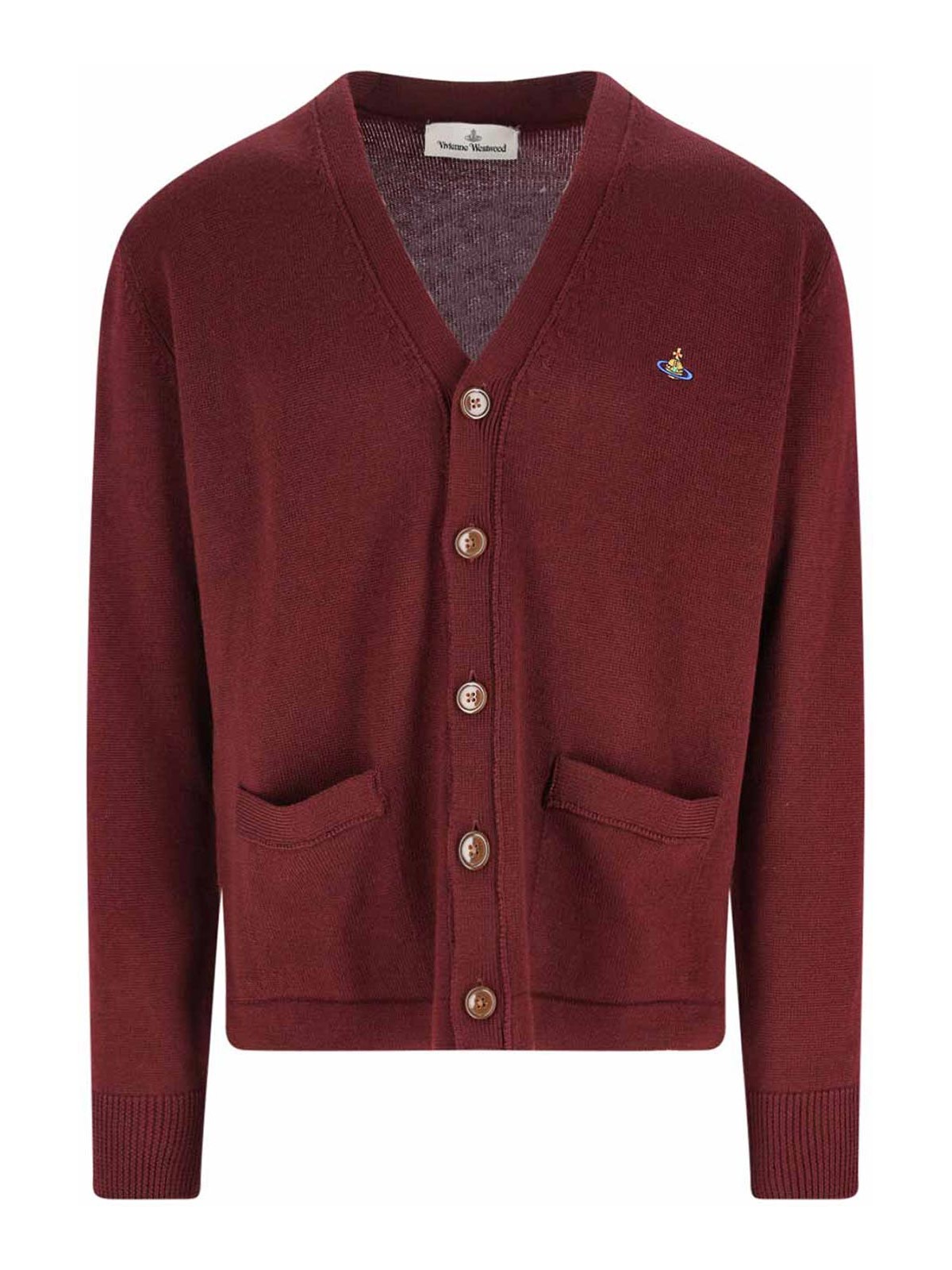 Vivienne Westwood V-neck Sweater With Ribbed Cuffs And Pockets In Red