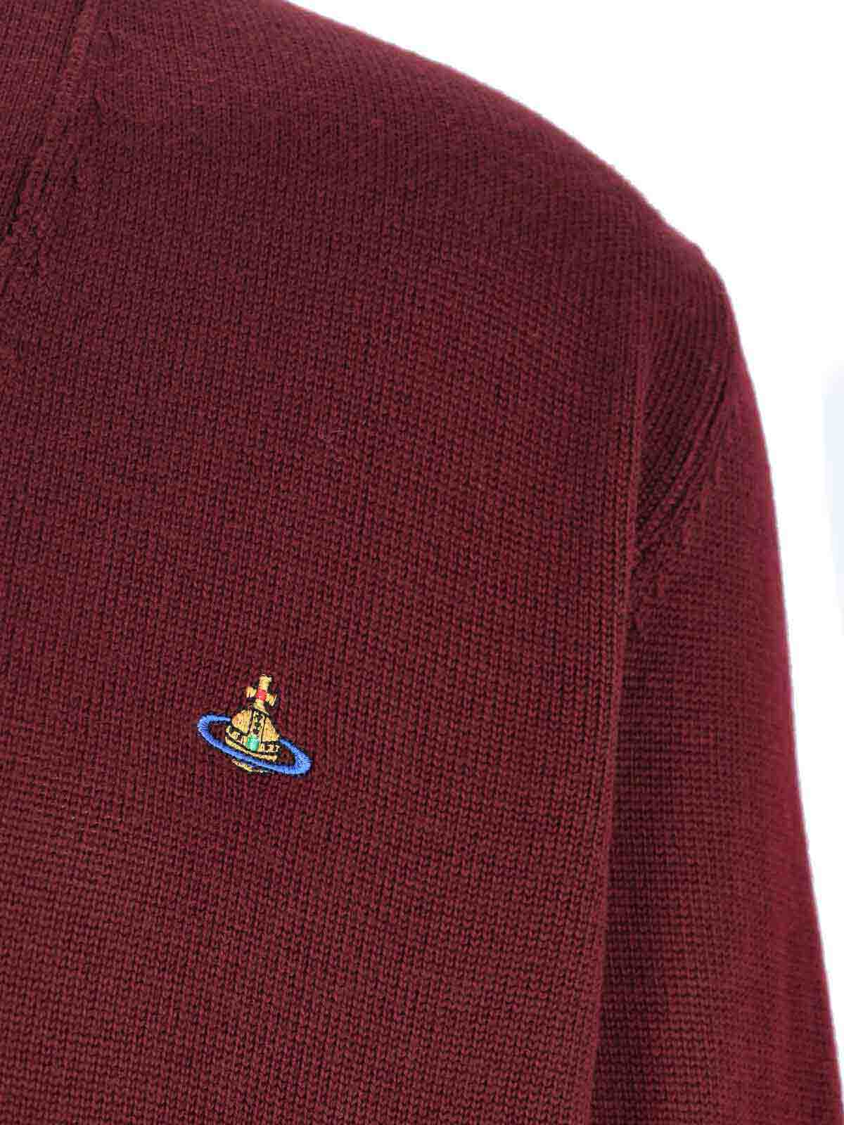 Vivienne Westwood V-neck Sweater With Ribbed Cuffs And Pockets In Red