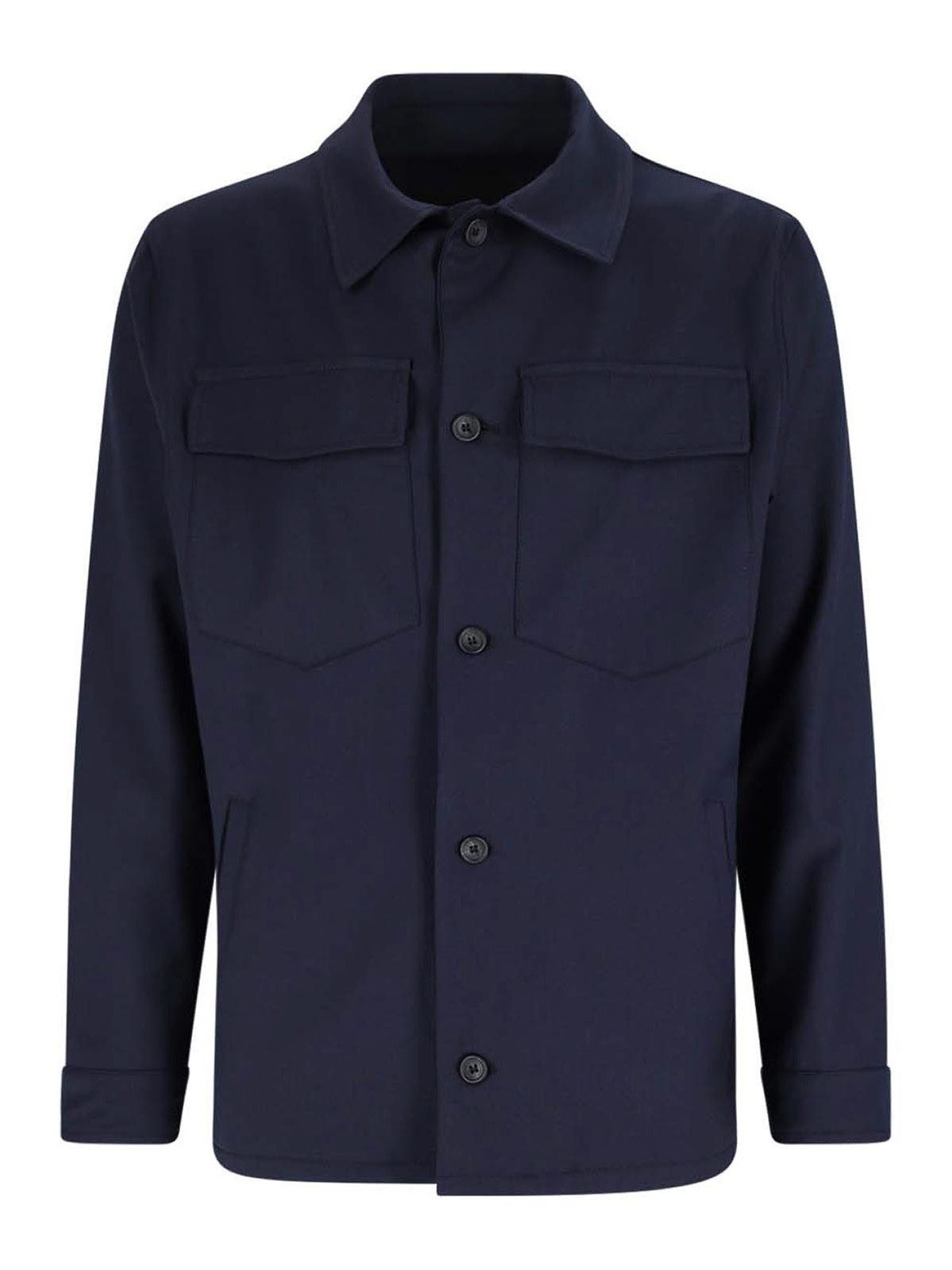 White Sand Wool Blend Overshirt In Blue