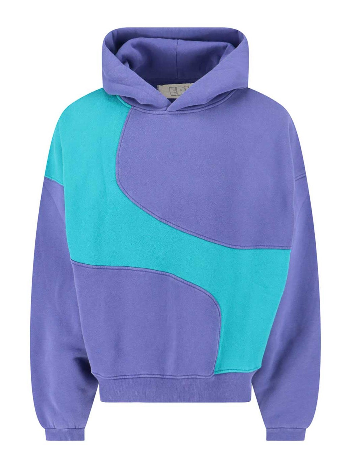 Erl Hooded Color Block Sweatshirt With Ribbed Cuffs And Hem In Purple