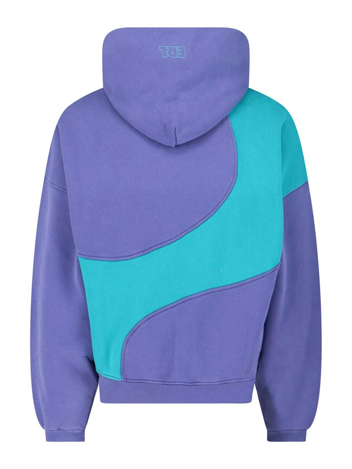 Erl Hooded Color Block Sweatshirt With Ribbed Cuffs And Hem In Purple