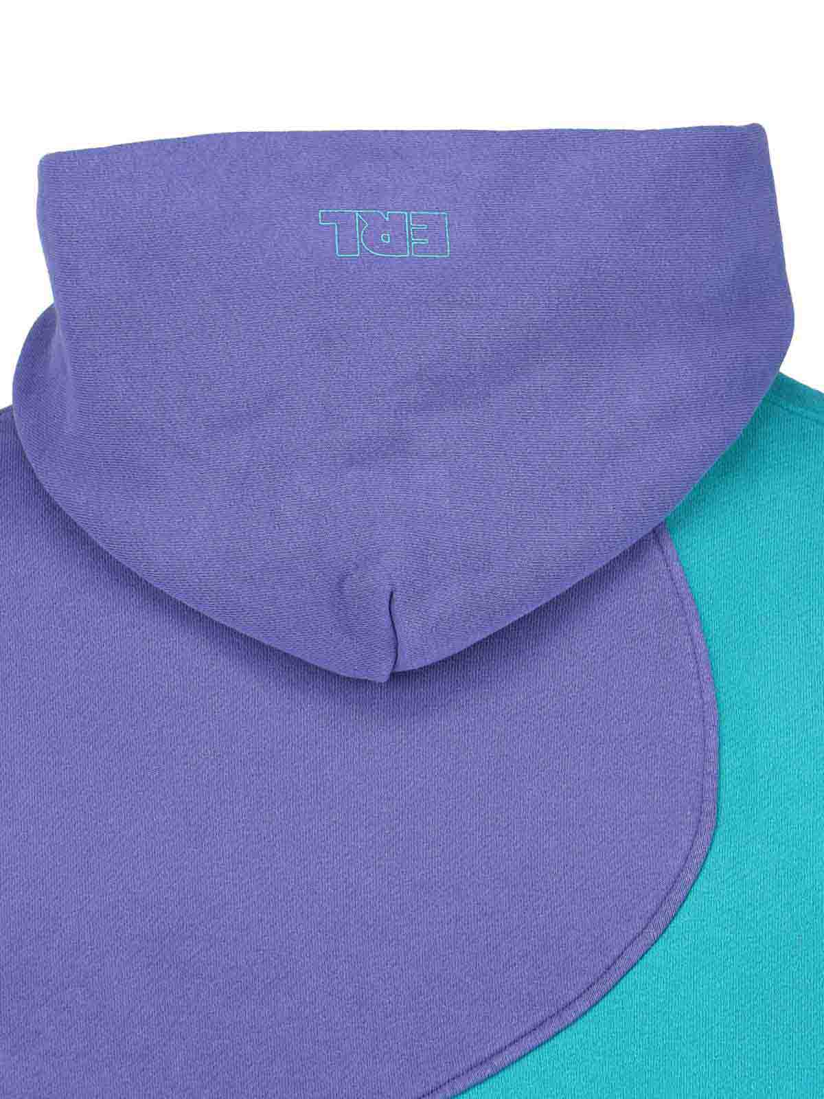 Erl Hooded Color Block Sweatshirt With Ribbed Cuffs And Hem In Purple