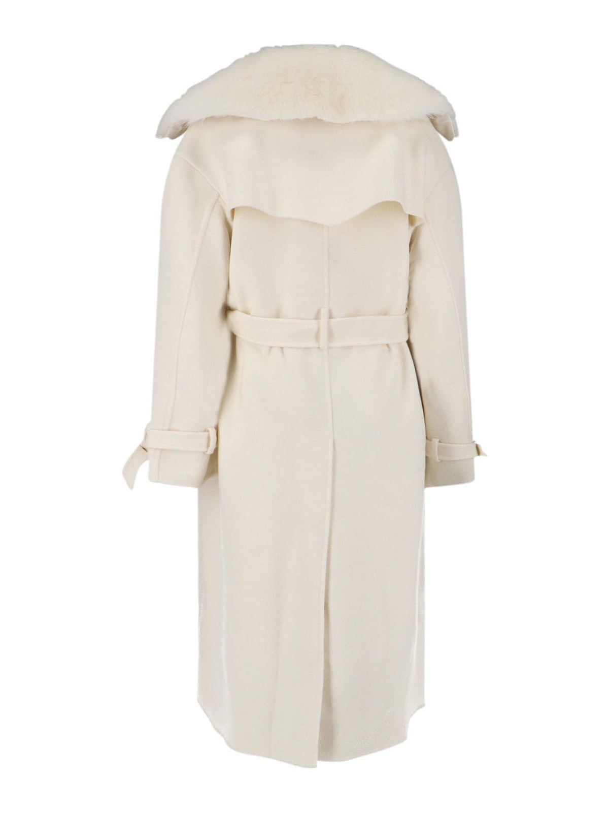 Ermanno Scervino Single-breasted Midi Tailored Coat With Belt And Collar In Real Sheepskin Fur In Multi