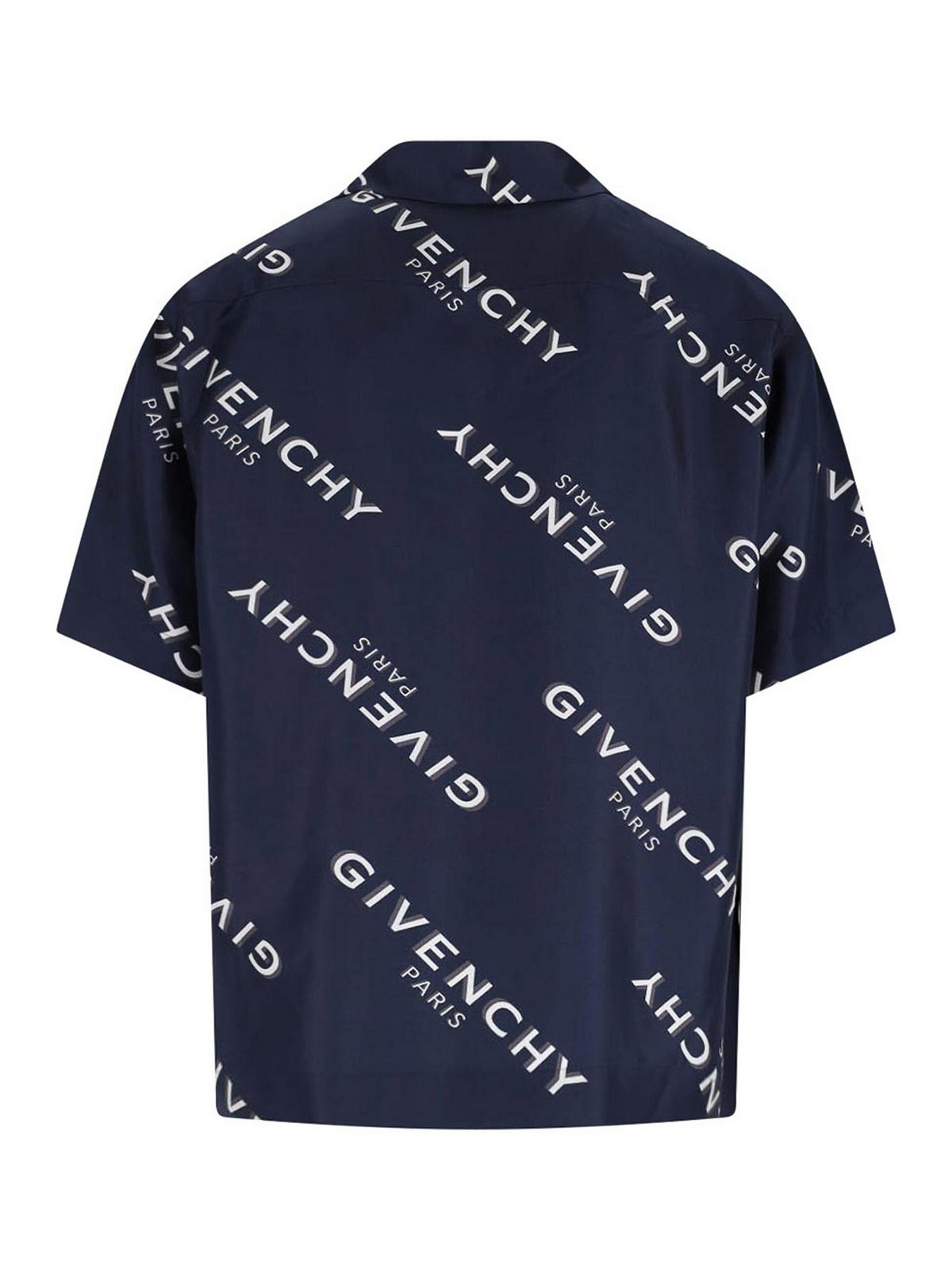 Givenchy Convertible-collar Logo-print Silk-twill Shirt In Blue