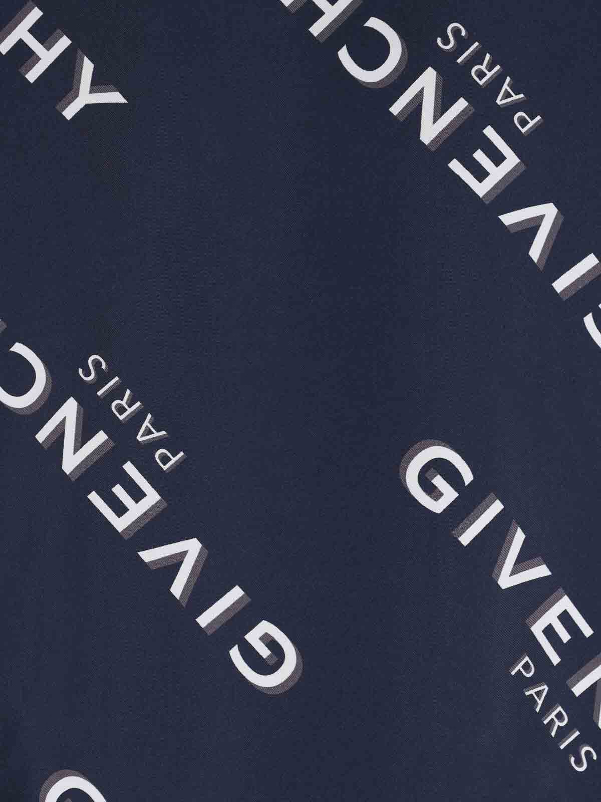 Givenchy Convertible-collar Logo-print Silk-twill Shirt In Blue