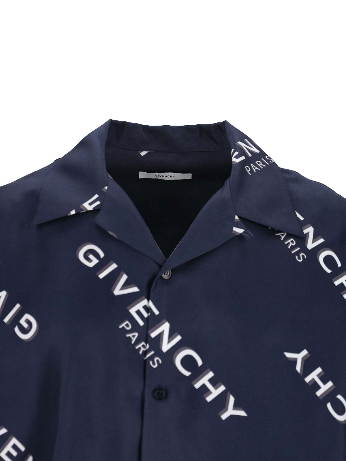 Givenchy Convertible-collar Logo-print Silk-twill Shirt In Blue