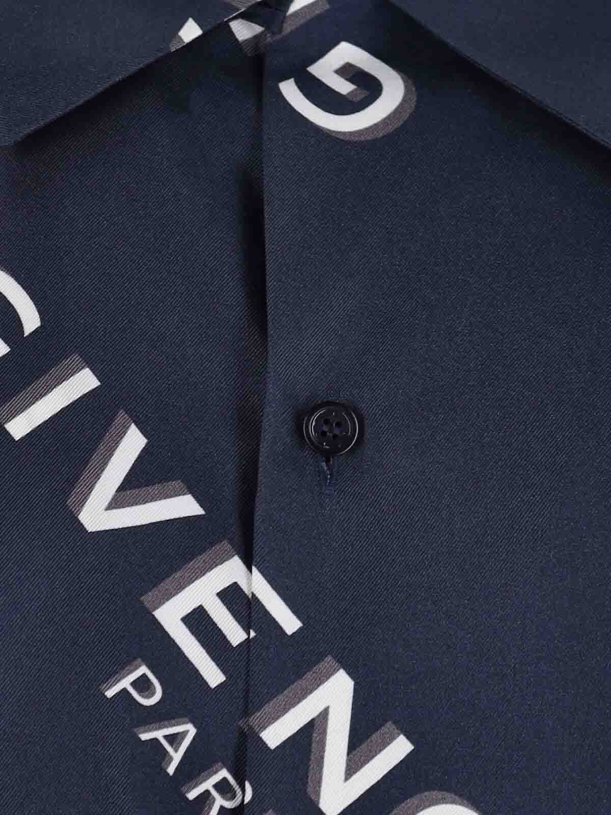 Givenchy Convertible-collar Logo-print Silk-twill Shirt In Blue