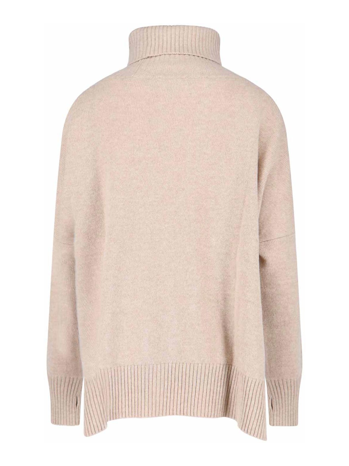 Ma'ry'ya High Neck Cashmere And Virgin Wool Sweater With Side Slits In Sand