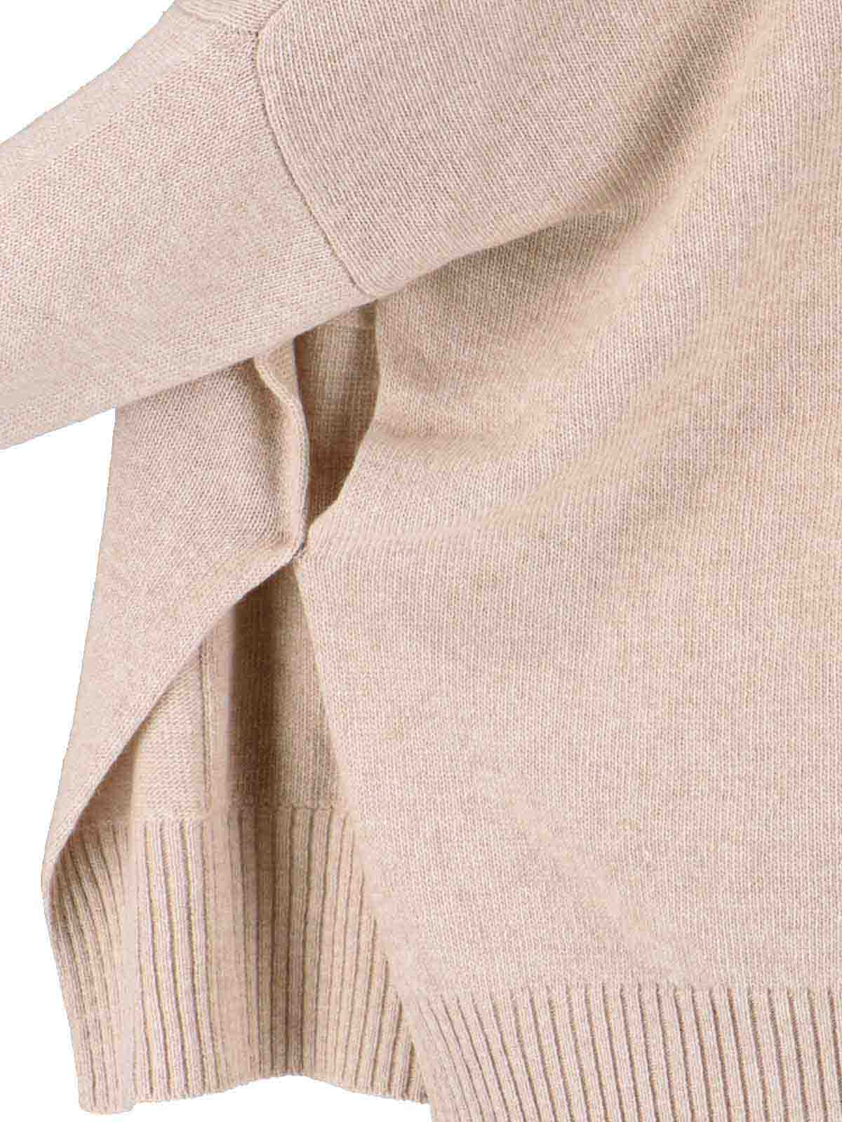 Ma'ry'ya High Neck Cashmere And Virgin Wool Sweater With Side Slits In Sand
