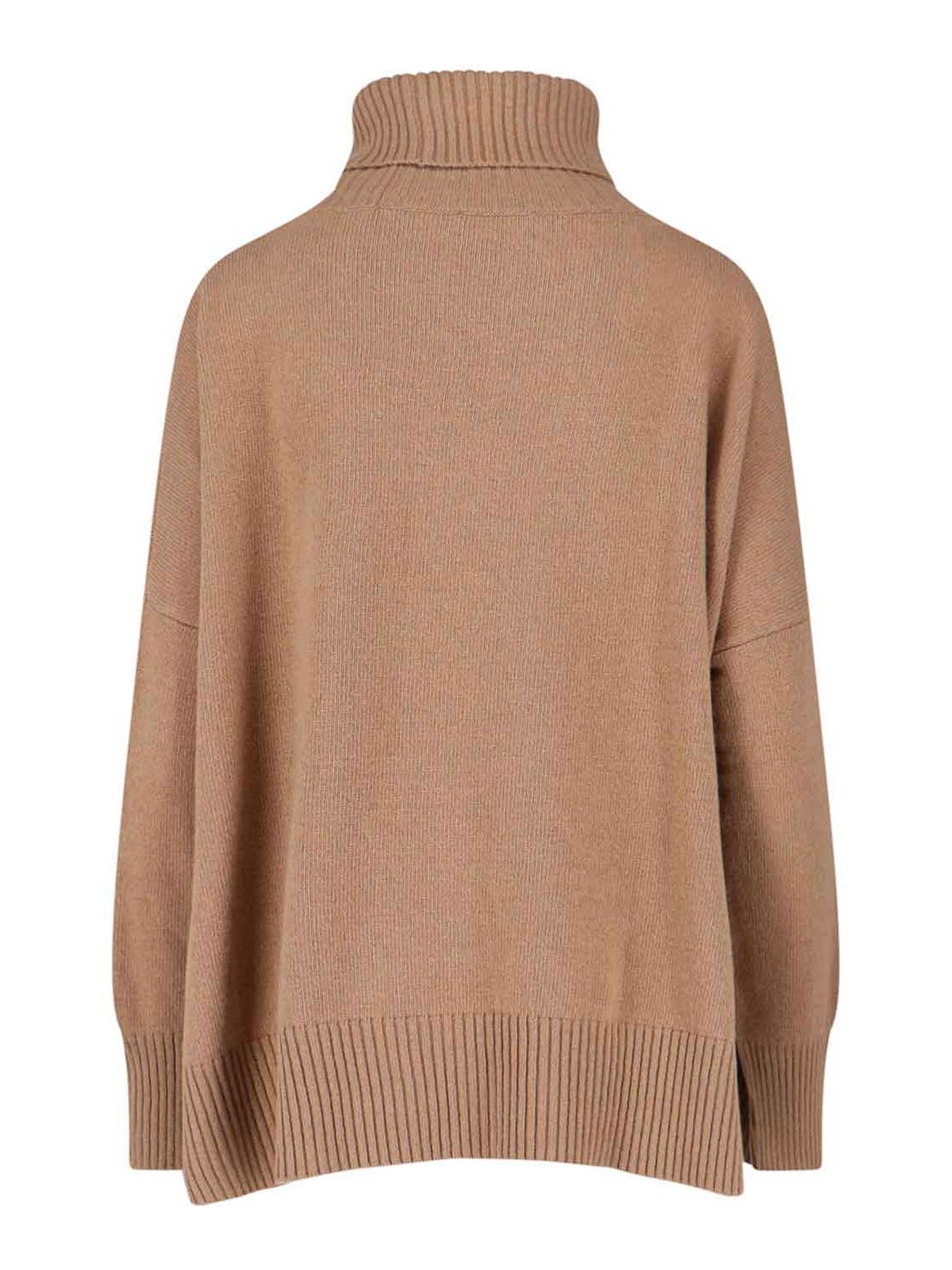 Ma'ry'ya High Turtleneck Knit Sweater With Side Slits In Brown