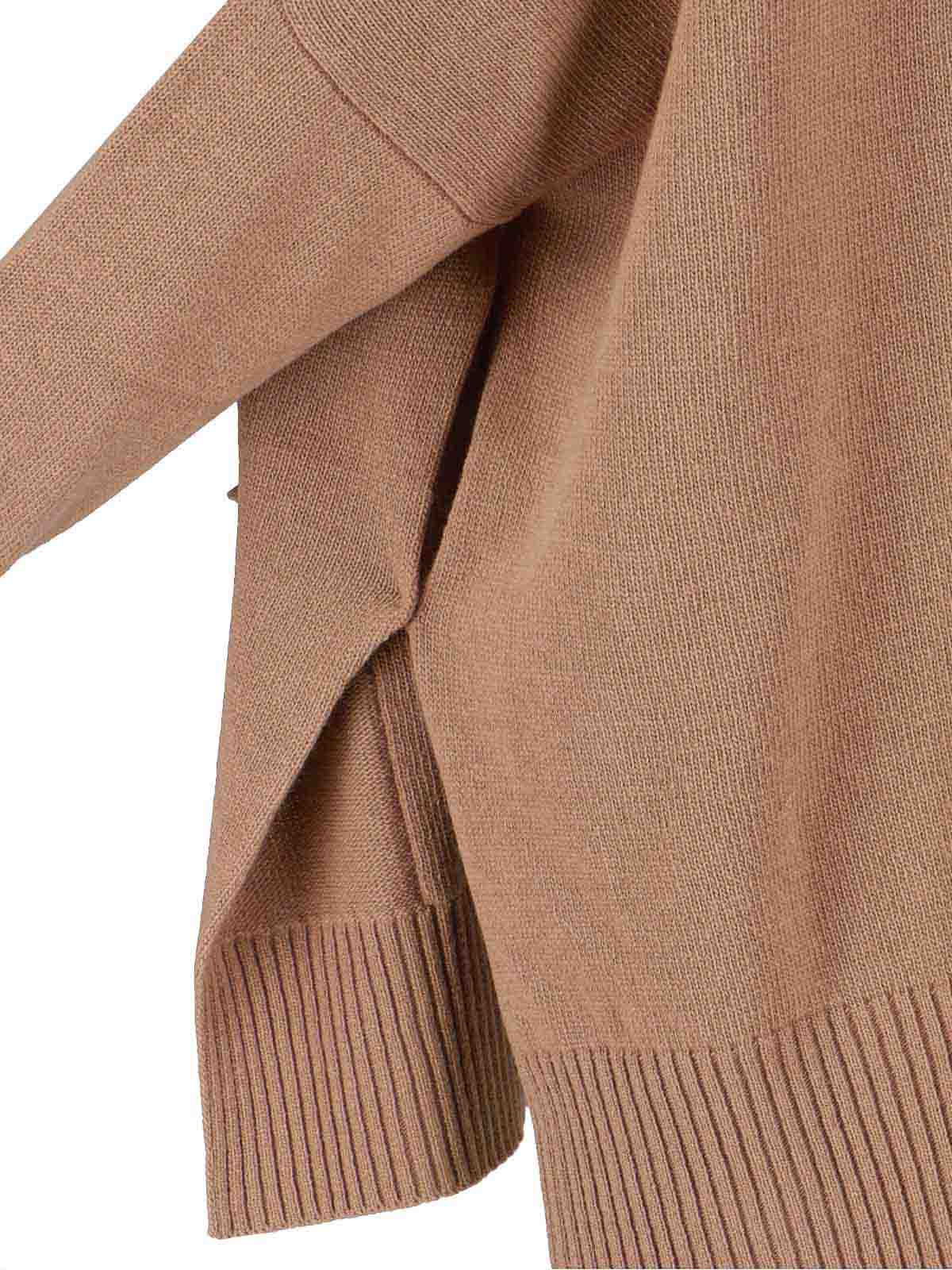 Ma'ry'ya High Turtleneck Knit Sweater With Side Slits In Brown