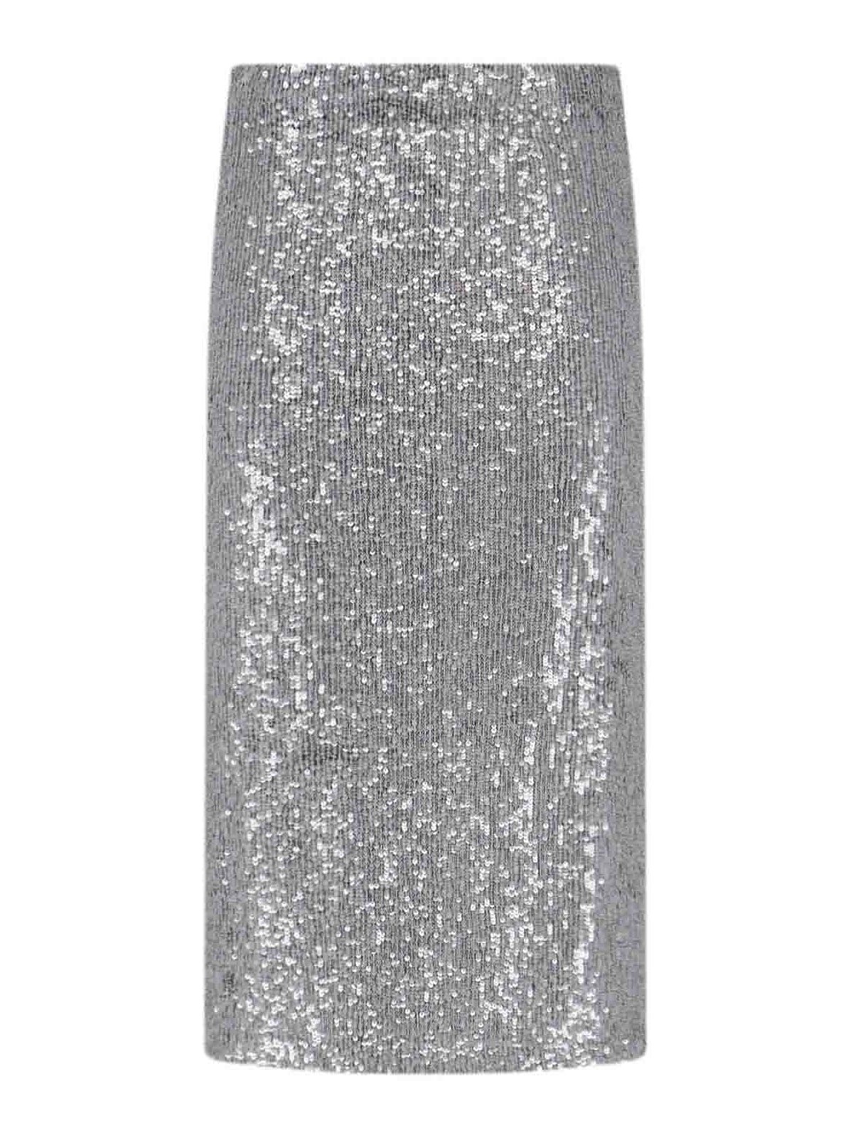 P.a.r.o.s.h Midi Skirt With Elastic Waistband And Sequins In Gray