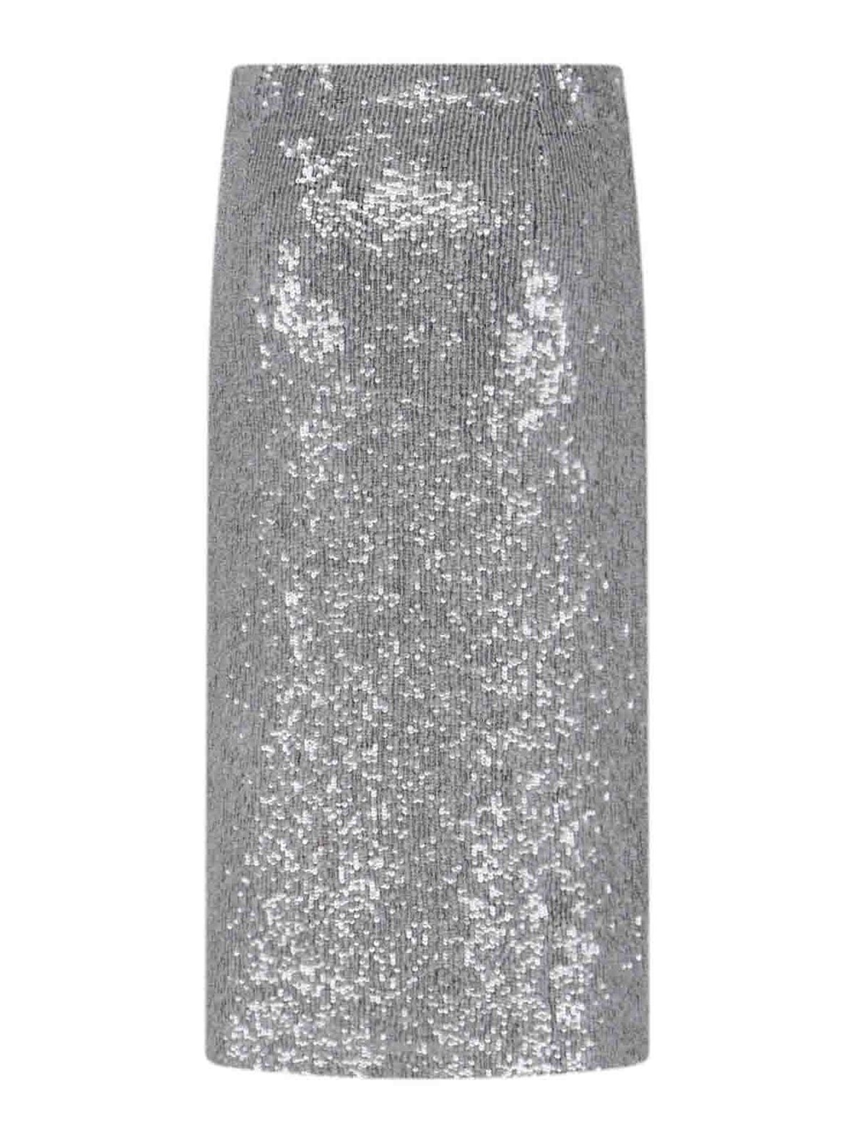 P.a.r.o.s.h Midi Skirt With Elastic Waistband And Sequins In Gray