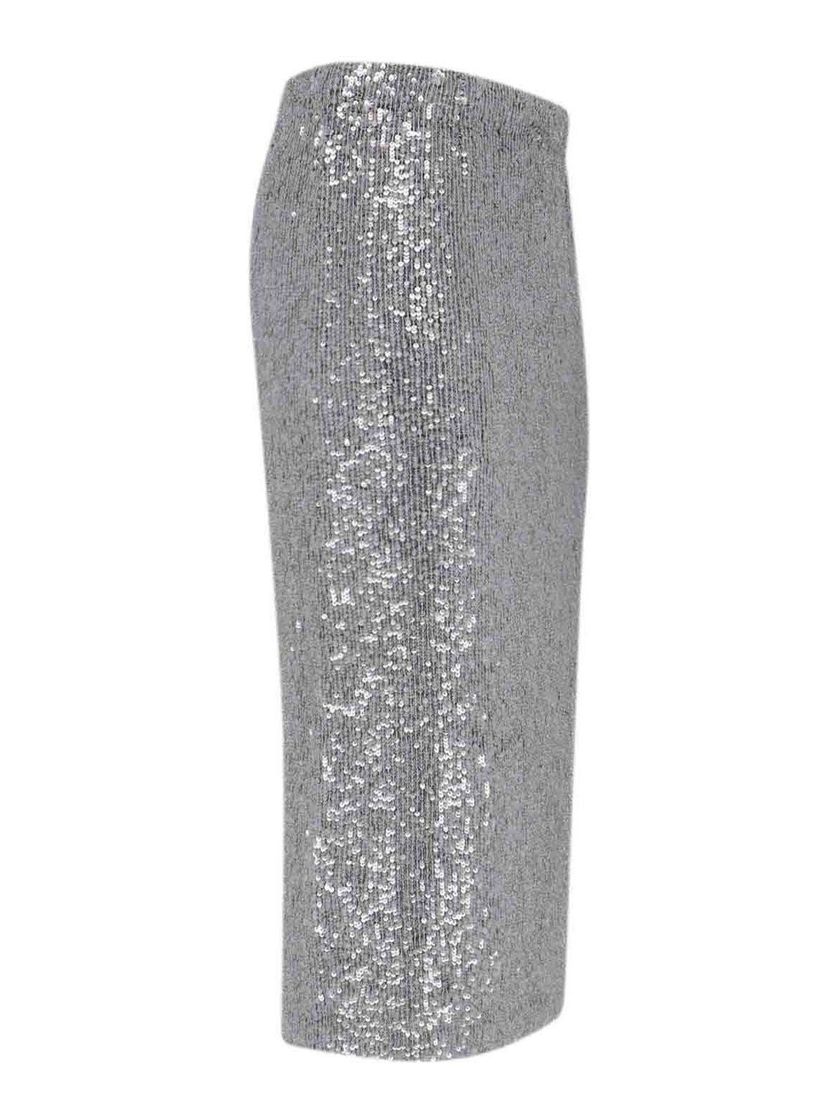 P.a.r.o.s.h Midi Skirt With Elastic Waistband And Sequins In Gray