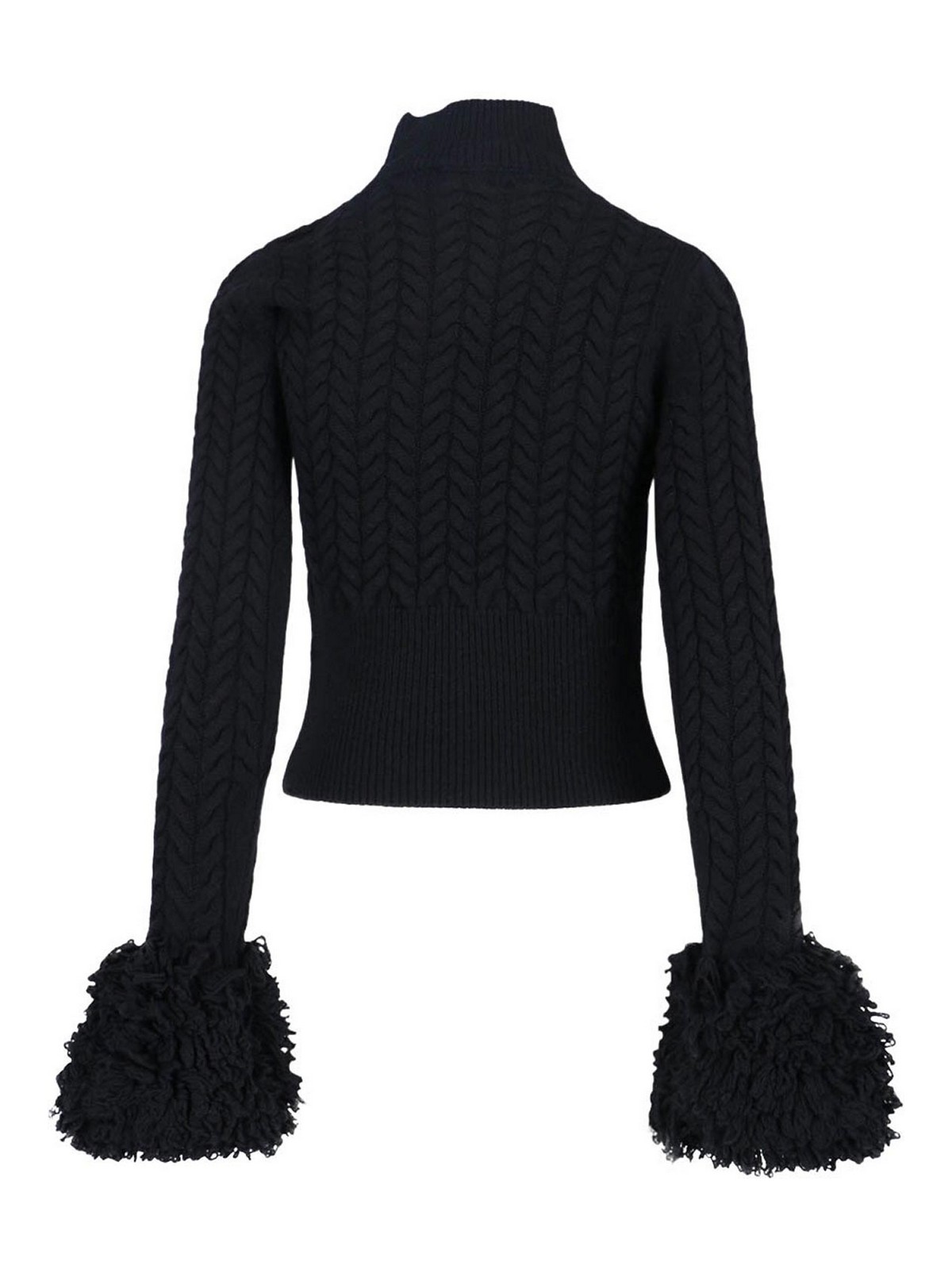 Patou Sweater With Fringes In Wool And Cashmere In Black