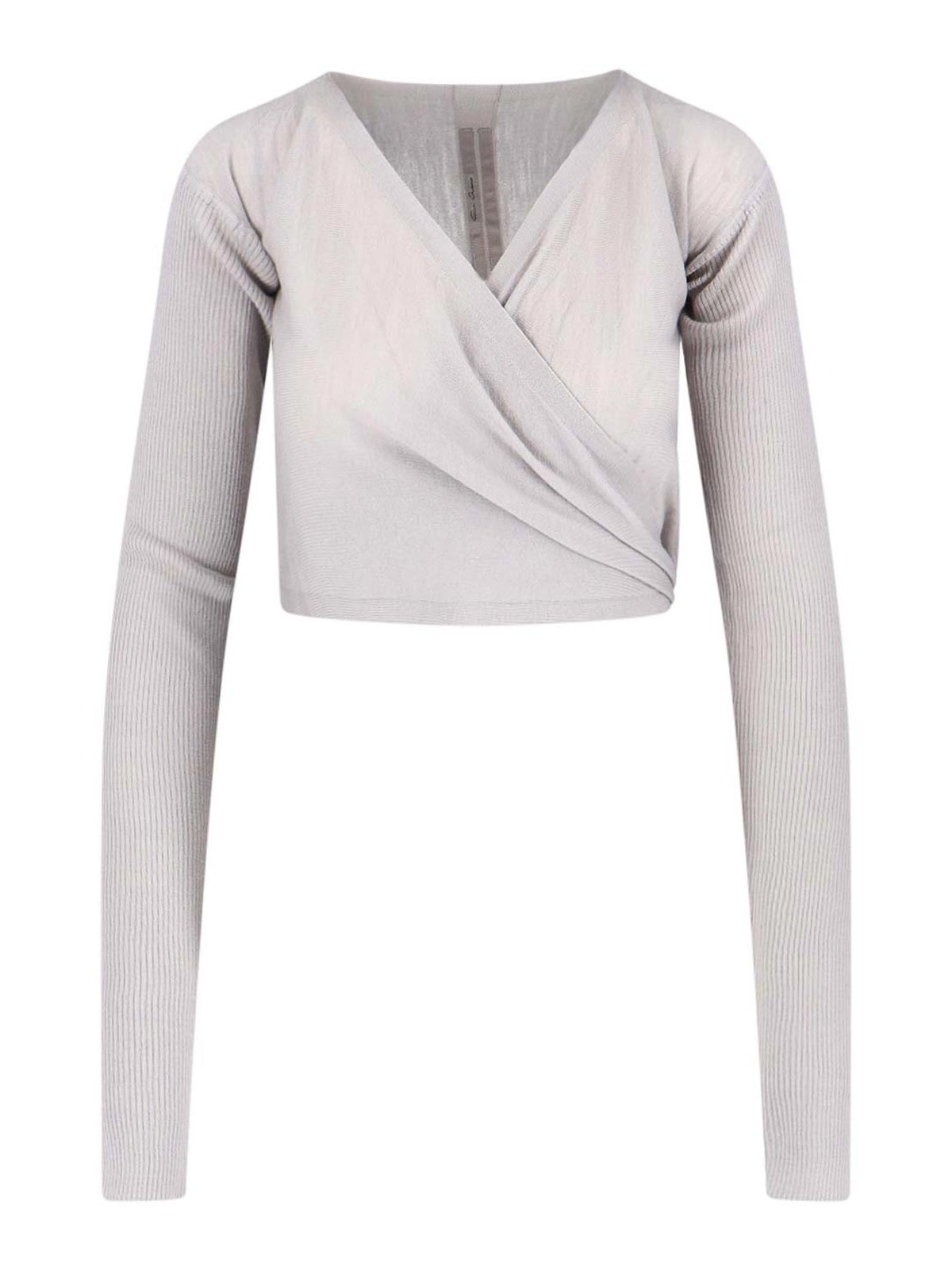 Rick Owens Wrap Design Crewneck Knitwear With Ribbed Texture In Gray