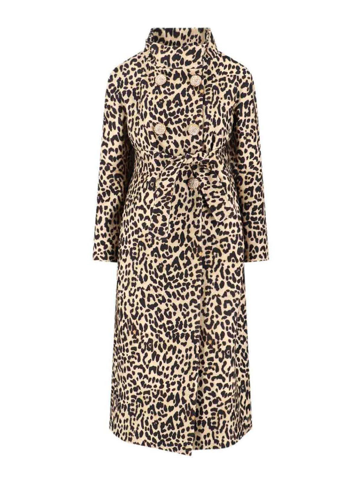 Valentino Leopard Print Double Breasted Coat With Belt In Animal Print