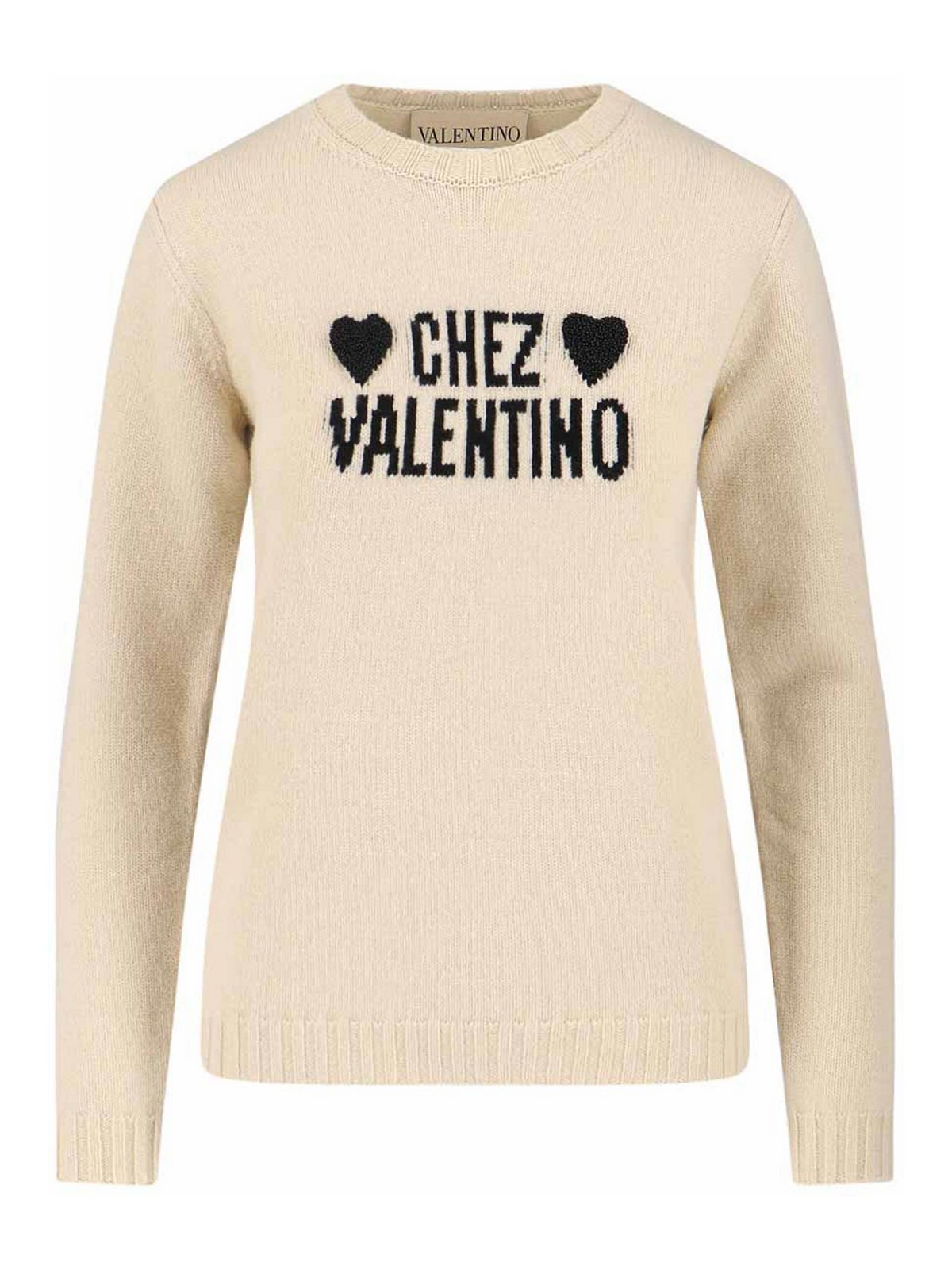 Valentino Graphic Print Long Sleeve Crew Neck Knitwear In White