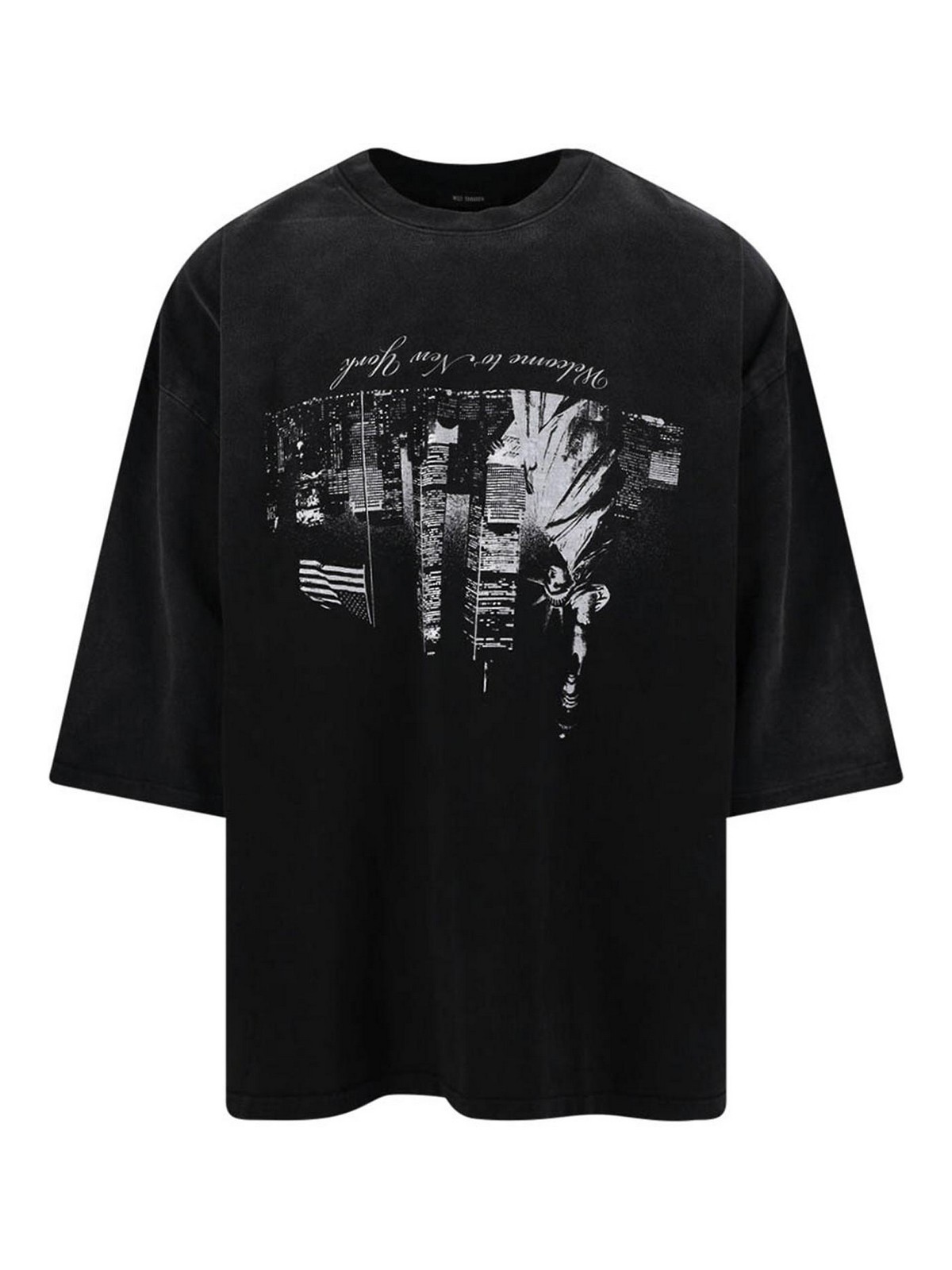 Willy Chavarria Washed Black Welcome To New York T-shirt In Black