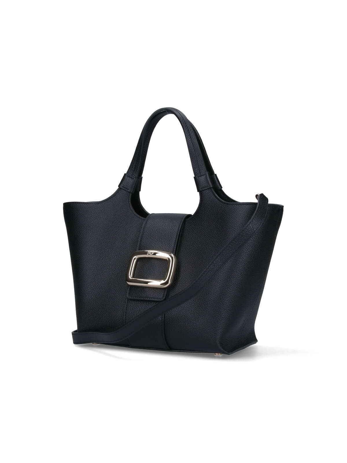 Roger Vivier Mini Tote Bag With Iconic Gold Buckle In Black