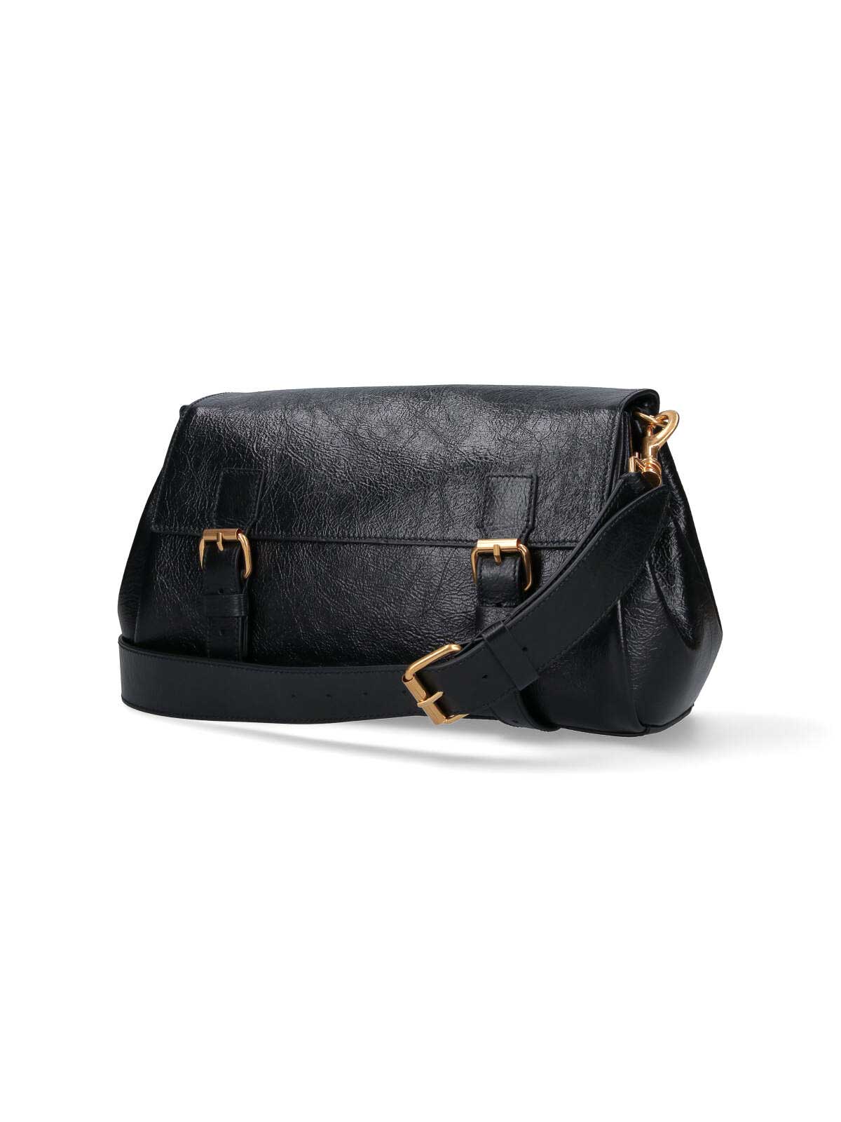 Dries Van Noten Textured Leather Shoulder Bag With Gold-tone Buckle Closure In Black