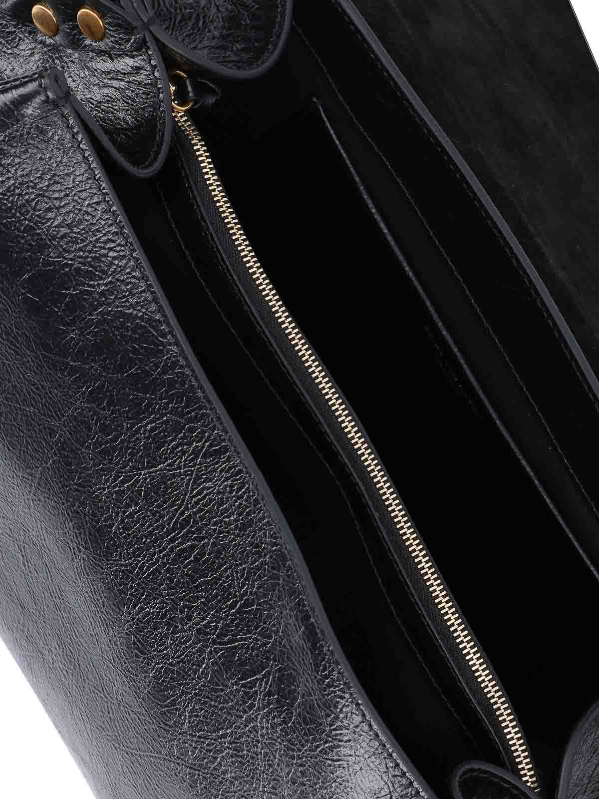 Dries Van Noten Textured Leather Shoulder Bag With Gold-tone Buckle Closure In Black