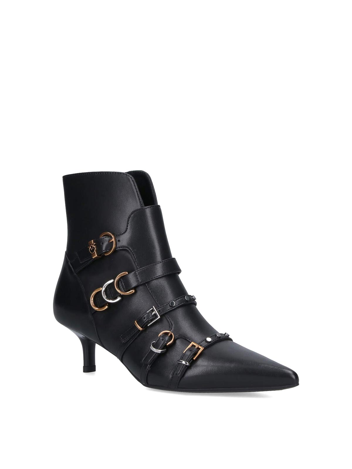 Pinko Buckle-detail Pointed-toe Boots In Black