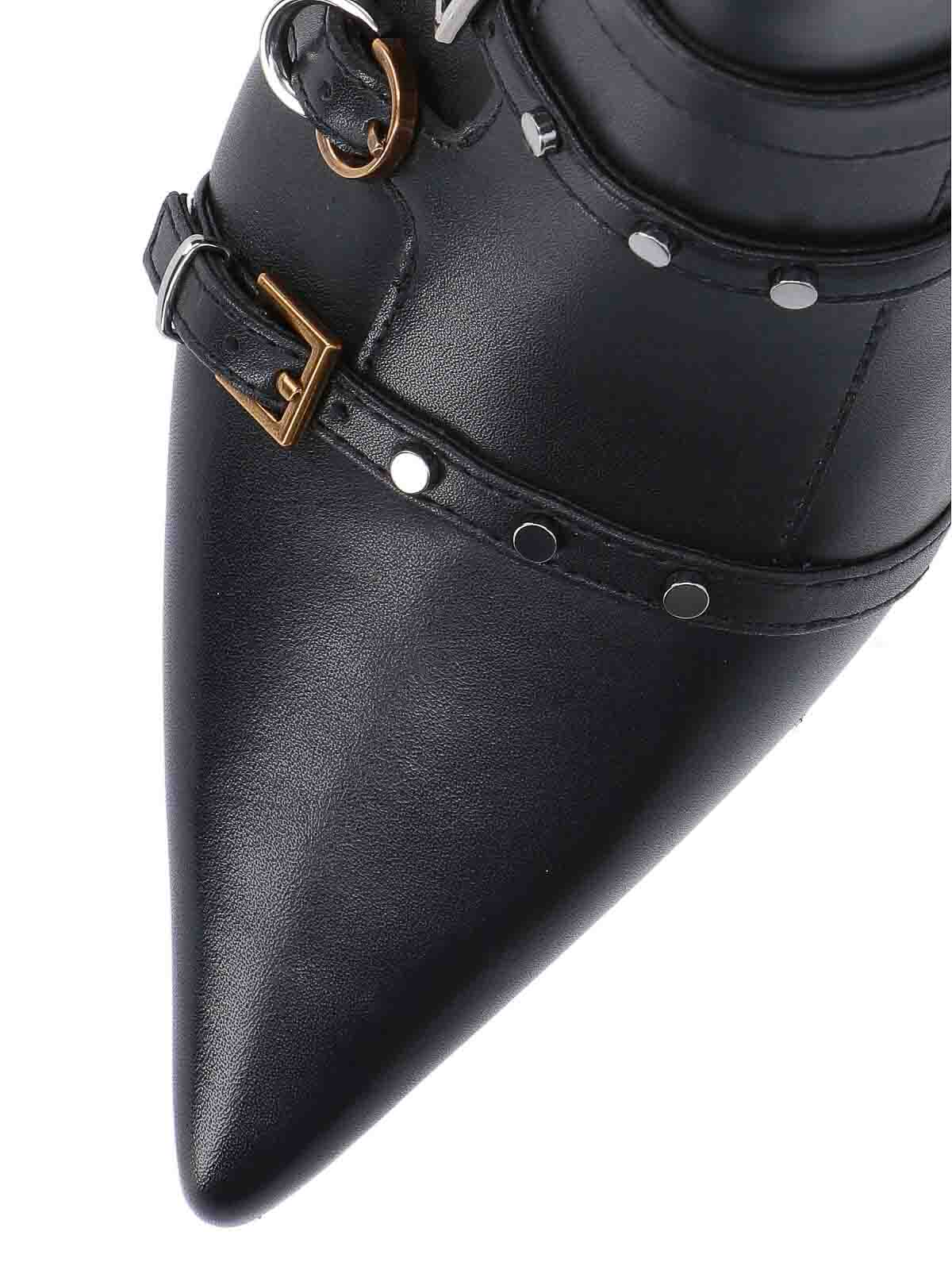 Pinko Buckle-detail Pointed-toe Boots In Black