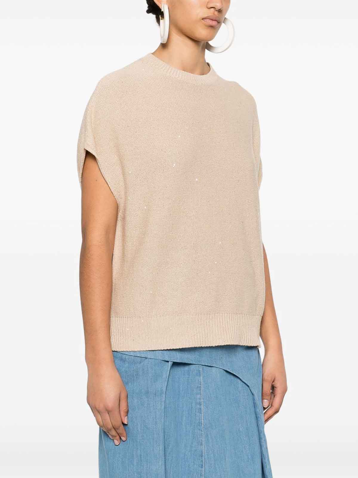 Fabiana Filippi Linen Blend Crewneck Sweater In Sand