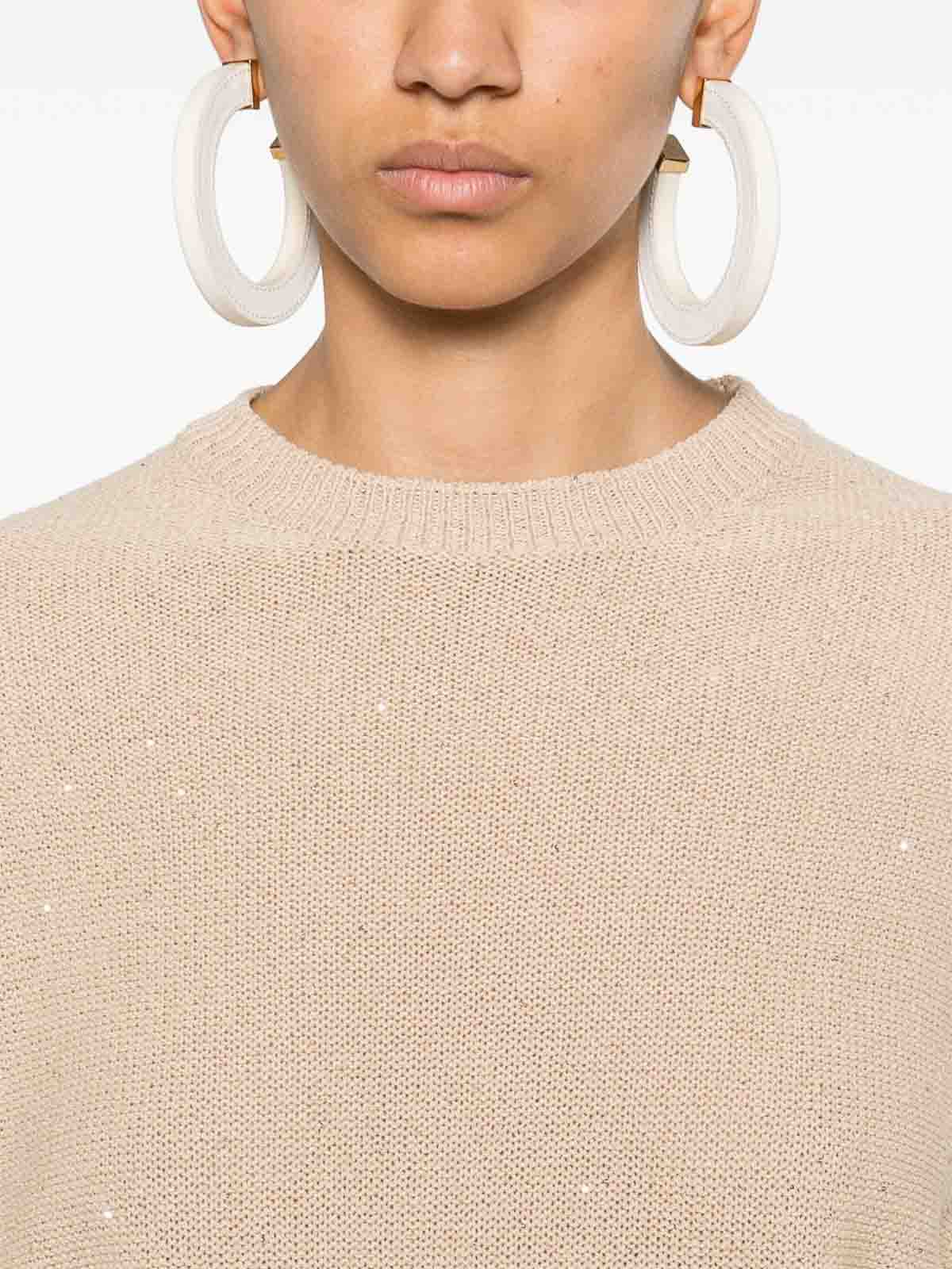 Fabiana Filippi Linen Blend Crewneck Sweater In Sand