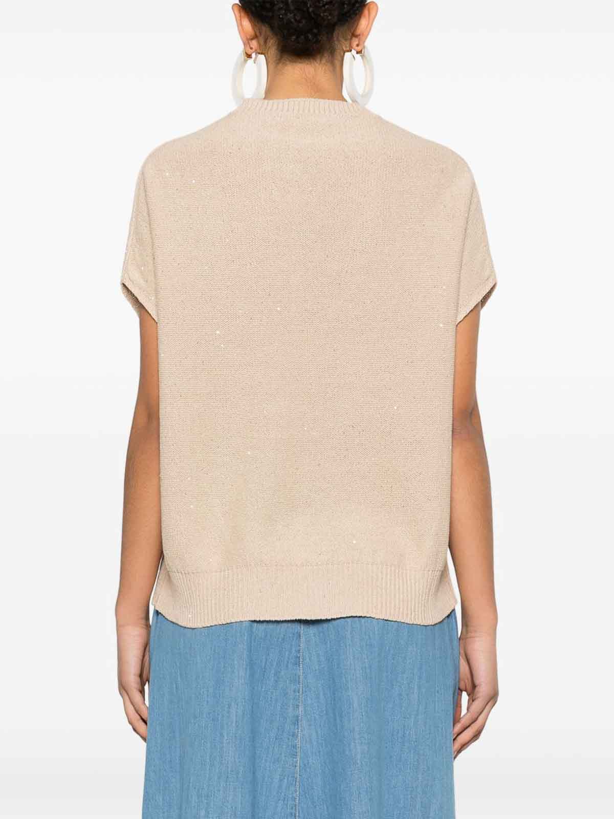 Fabiana Filippi Linen Blend Crewneck Sweater In Sand