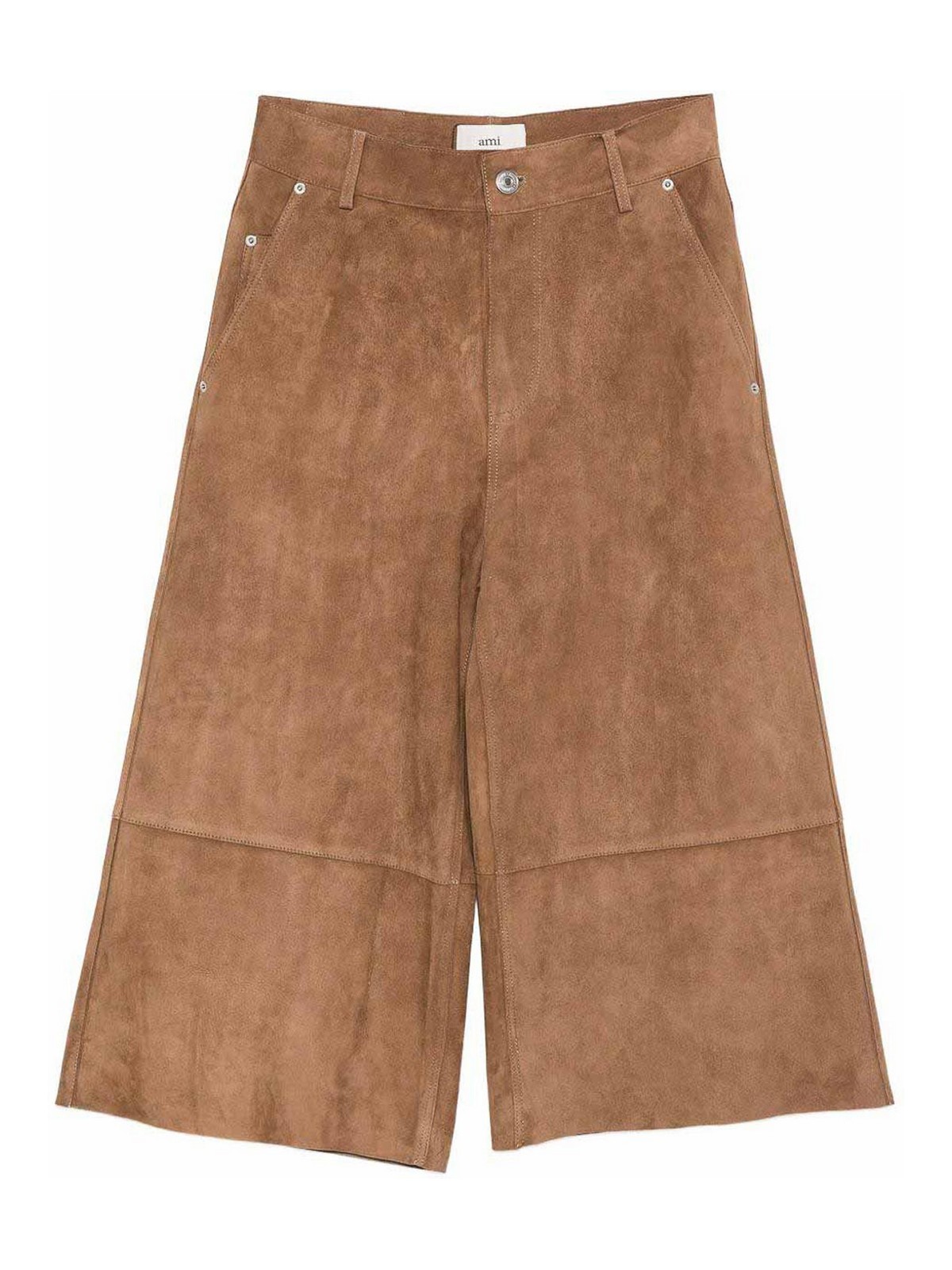 Ami Alexandre Mattiussi Suede Leather Trousers In Brown