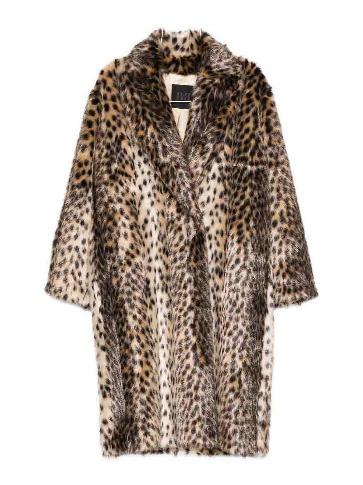 B&b Couture Leopard Ecofur Mid Coat In Brown