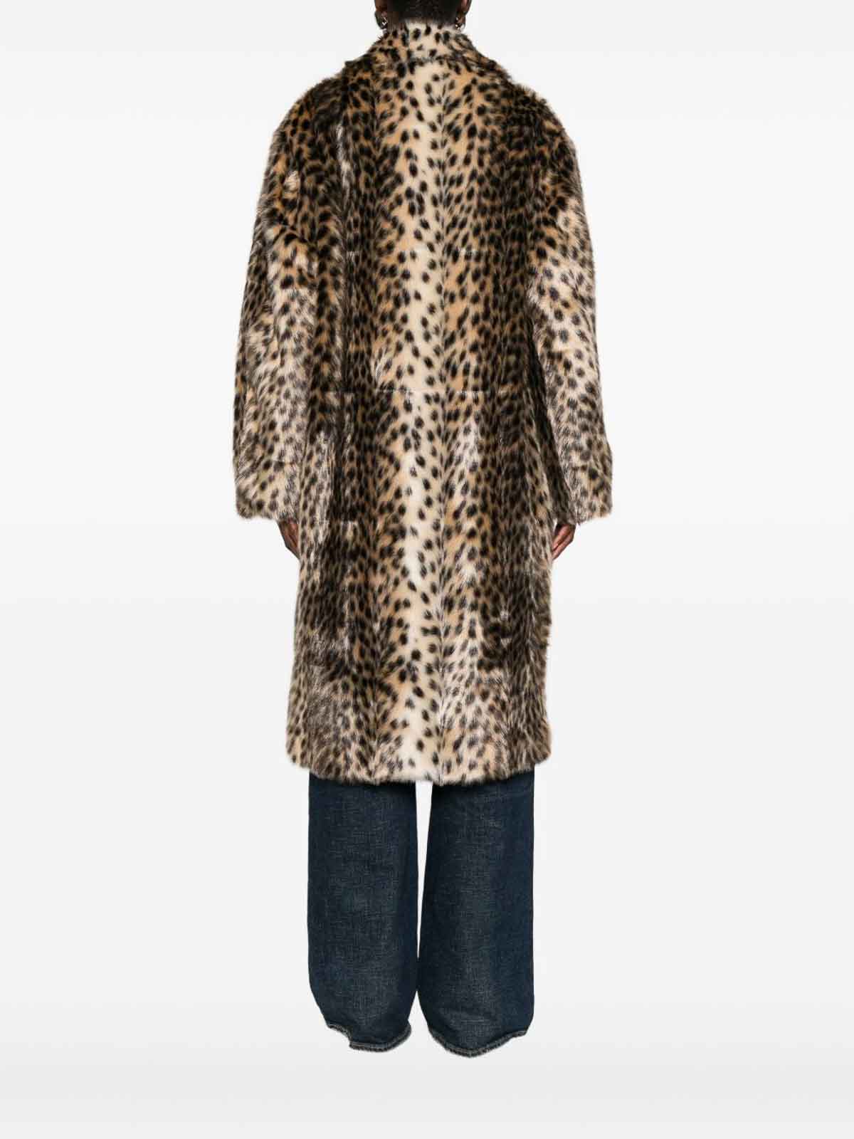 B&b Couture Leopard Ecofur Mid Coat In Brown