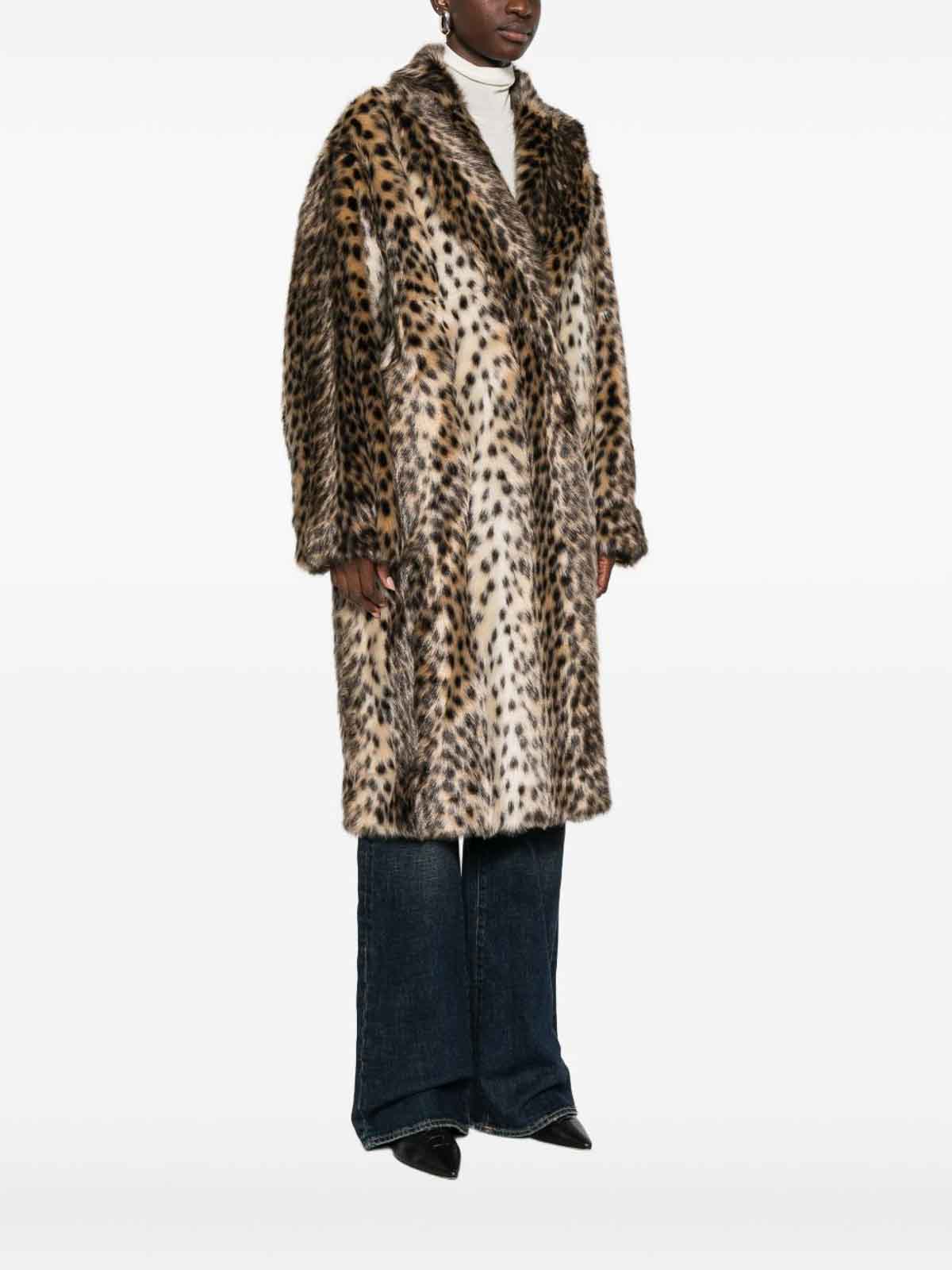 B&b Couture Leopard Ecofur Mid Coat In Brown