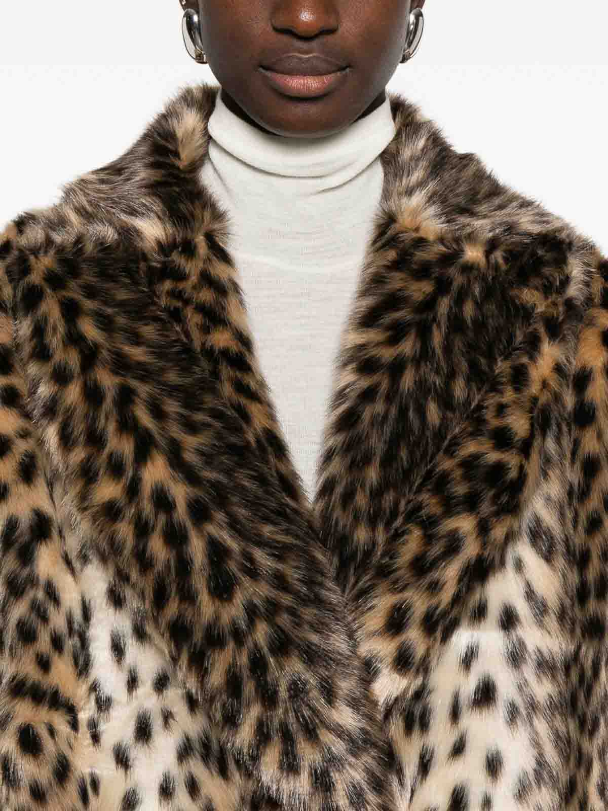 B&b Couture Leopard Ecofur Mid Coat In Brown