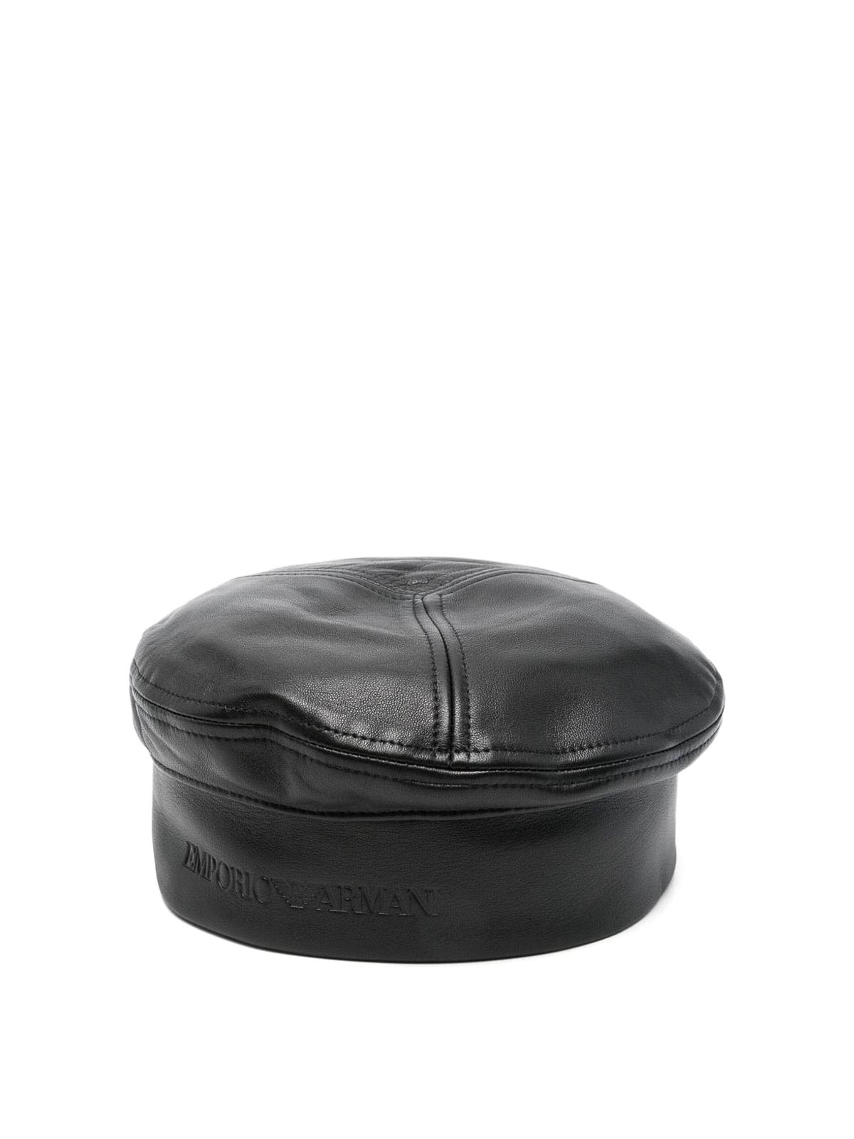Emporio Armani Leather Basque Hat In Black