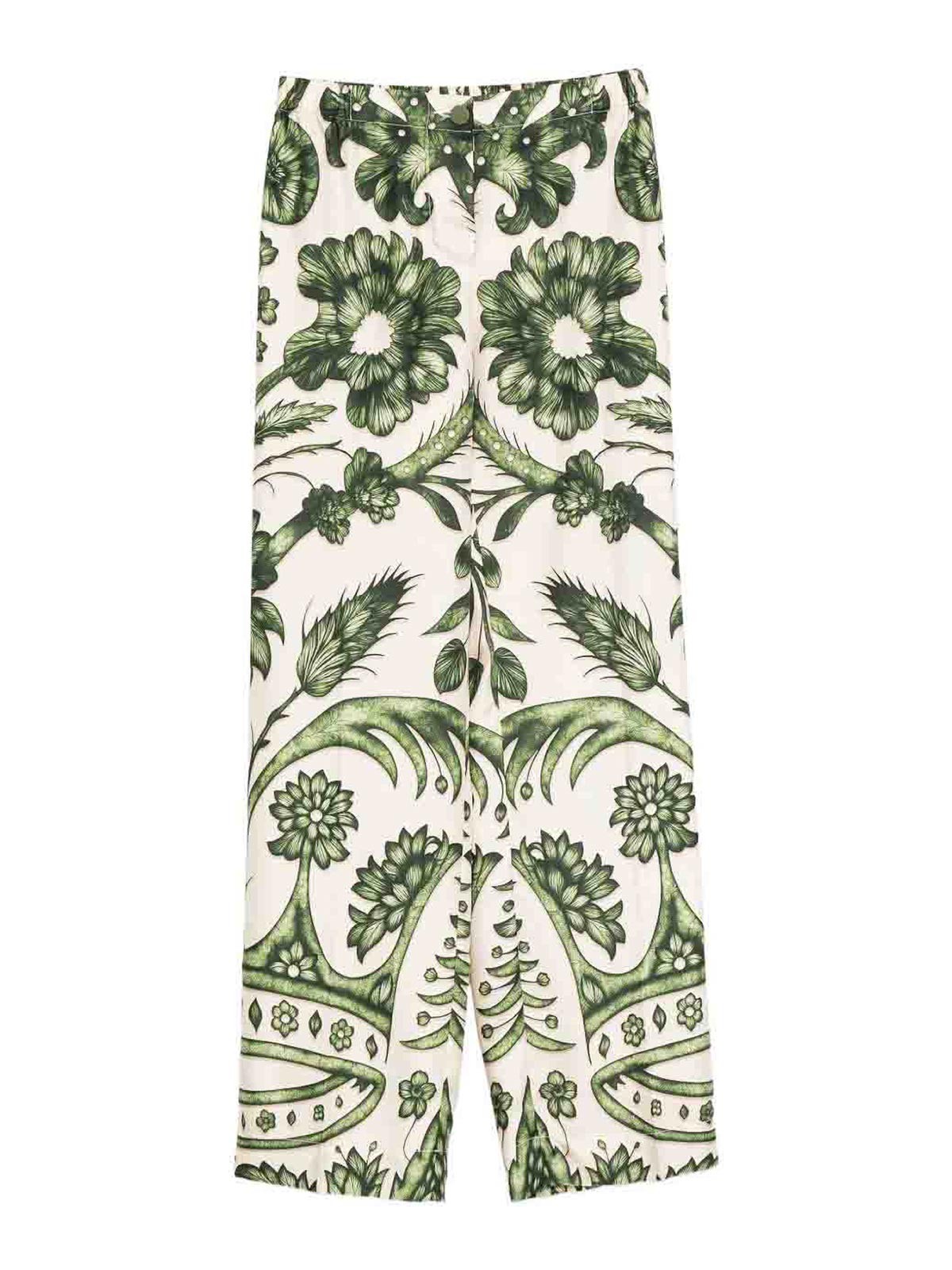F.r.s For Restless Sleepers Printed Silk Trousers In Green