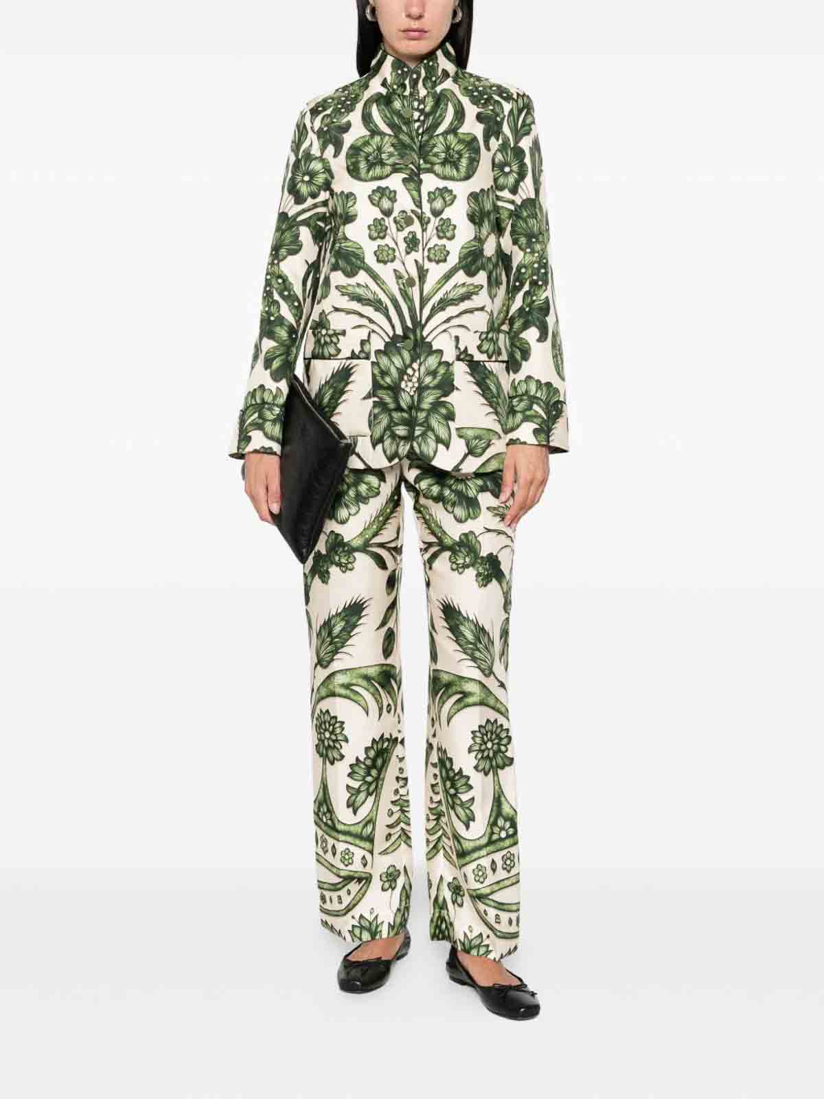 F.r.s For Restless Sleepers Printed Silk Trousers In Green