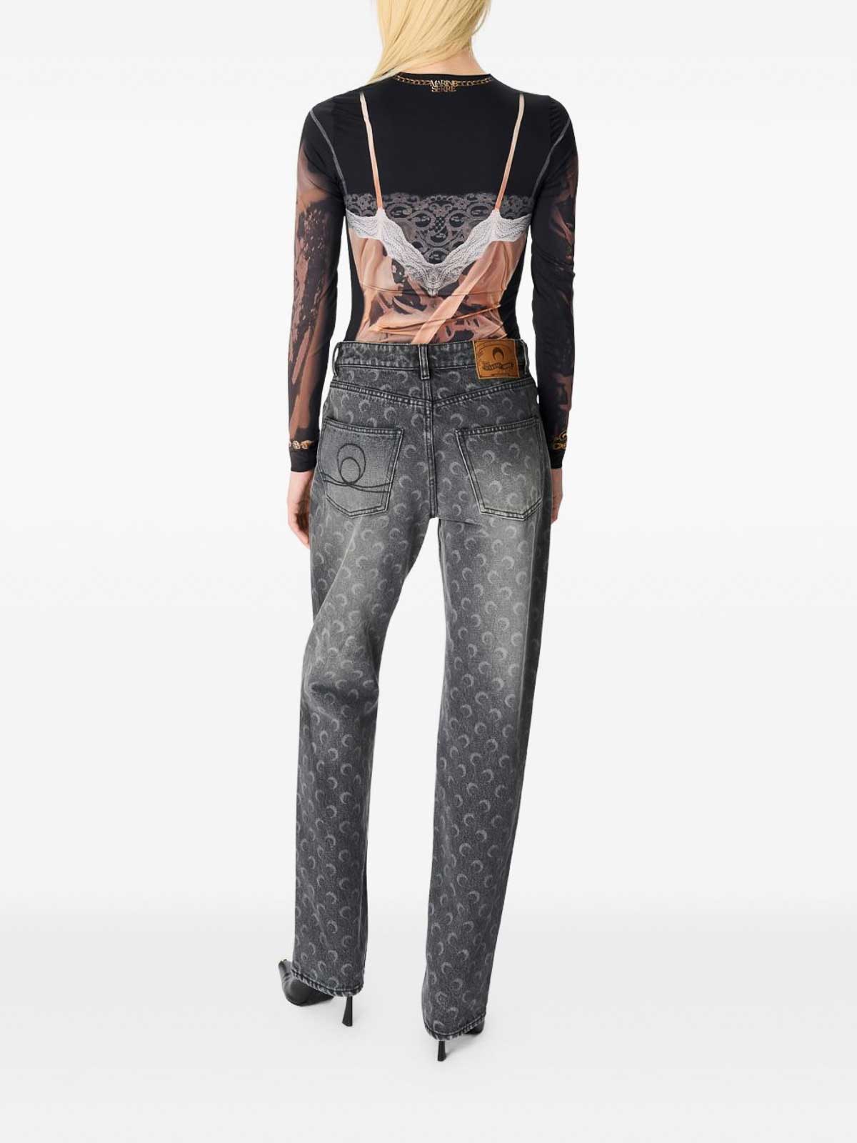 Marine Serre Moon Denim Cotton Jeans In Gray