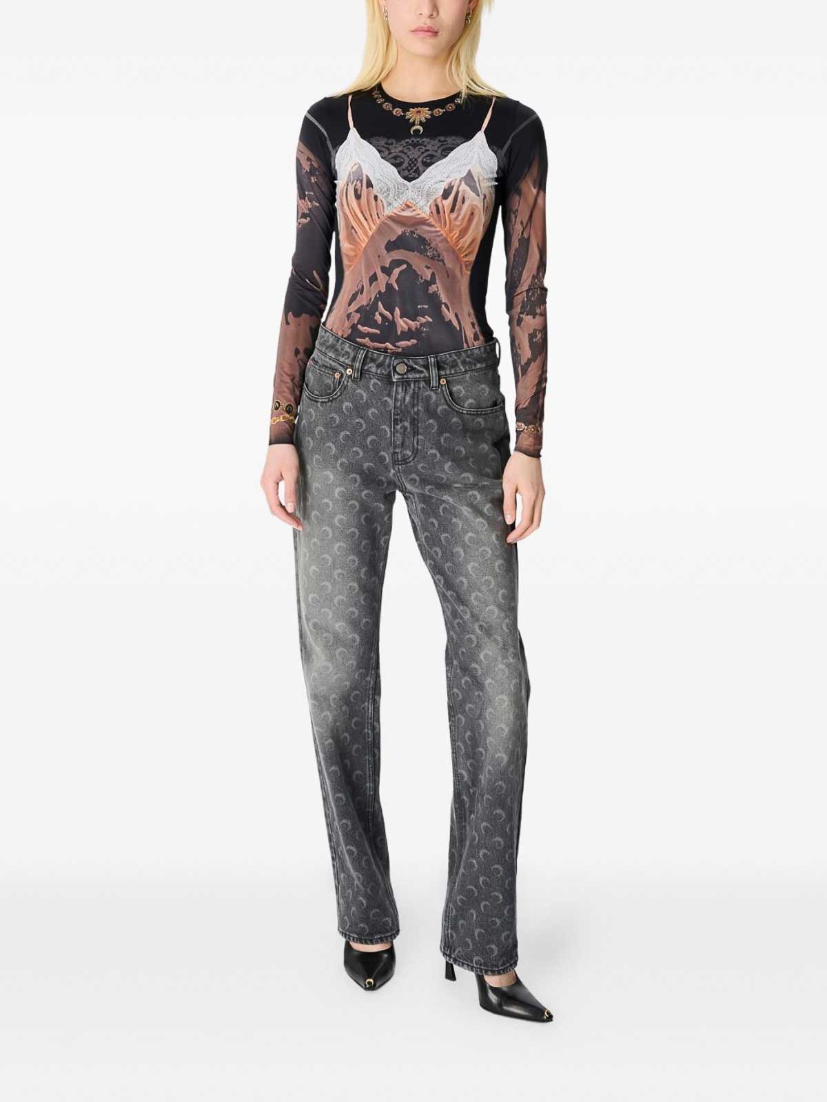 Marine Serre Moon Denim Cotton Jeans In Gray