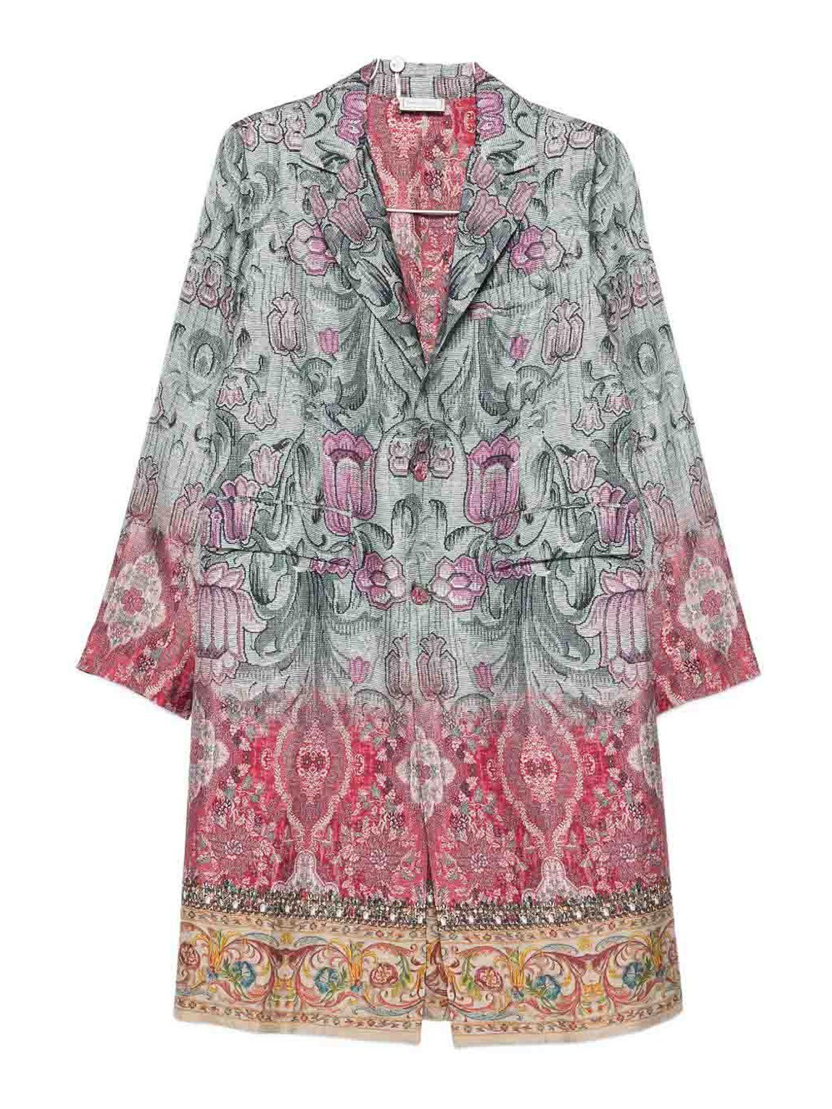 Pierre-louis Mascia Silk Printed Single-breasted Coat In Multi