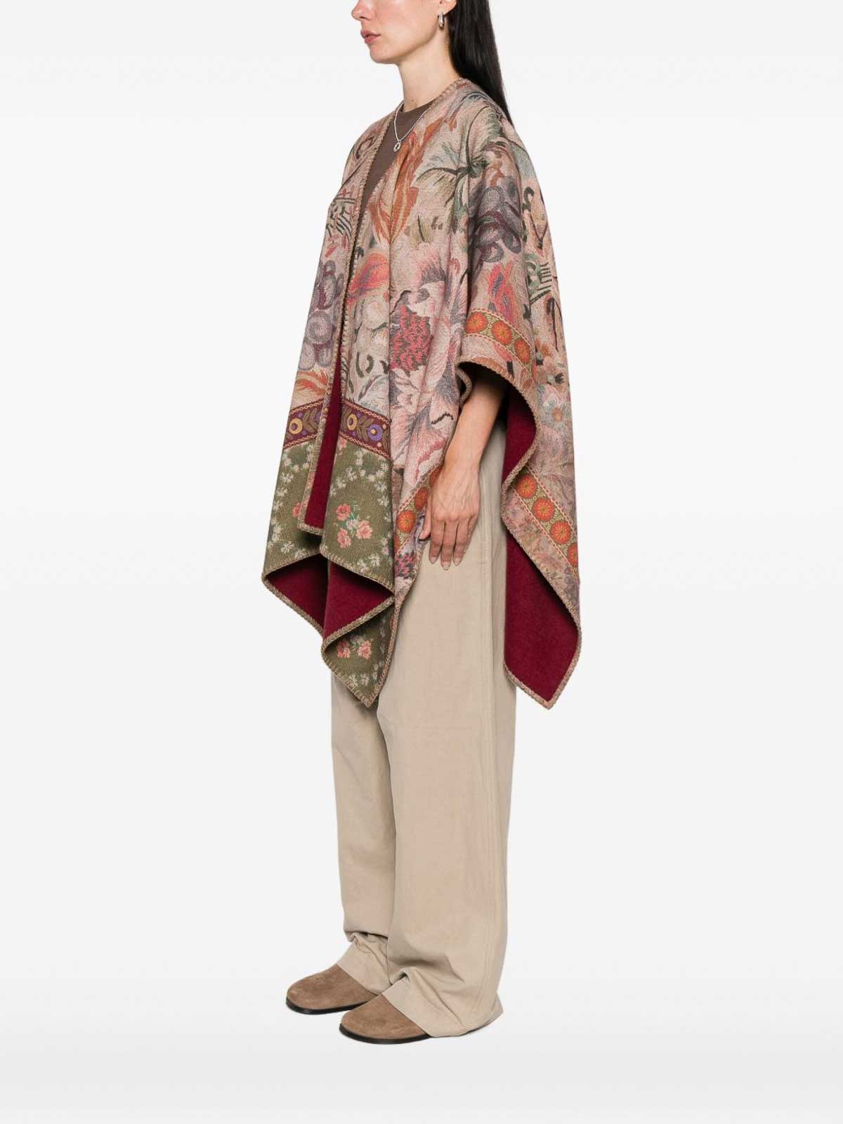 Pierre-louis Mascia Wool Printed Poncho In Red