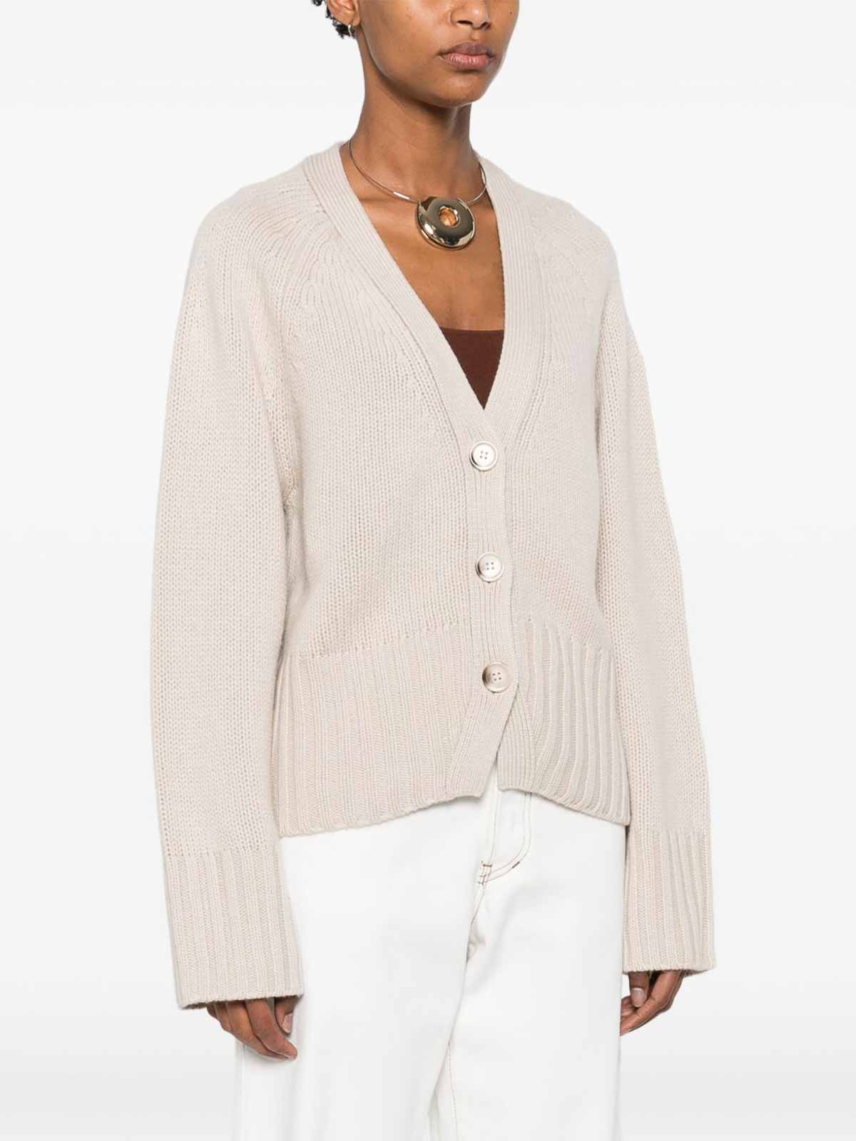 Soft Goat Cashmere V-necked Cardigan In White