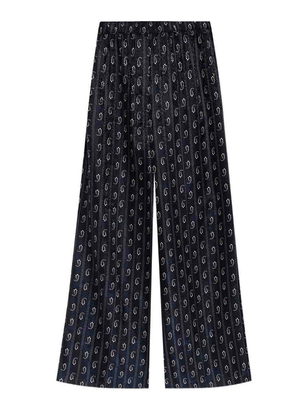 Tory Burch Jacquard Silk Trousers In Blue