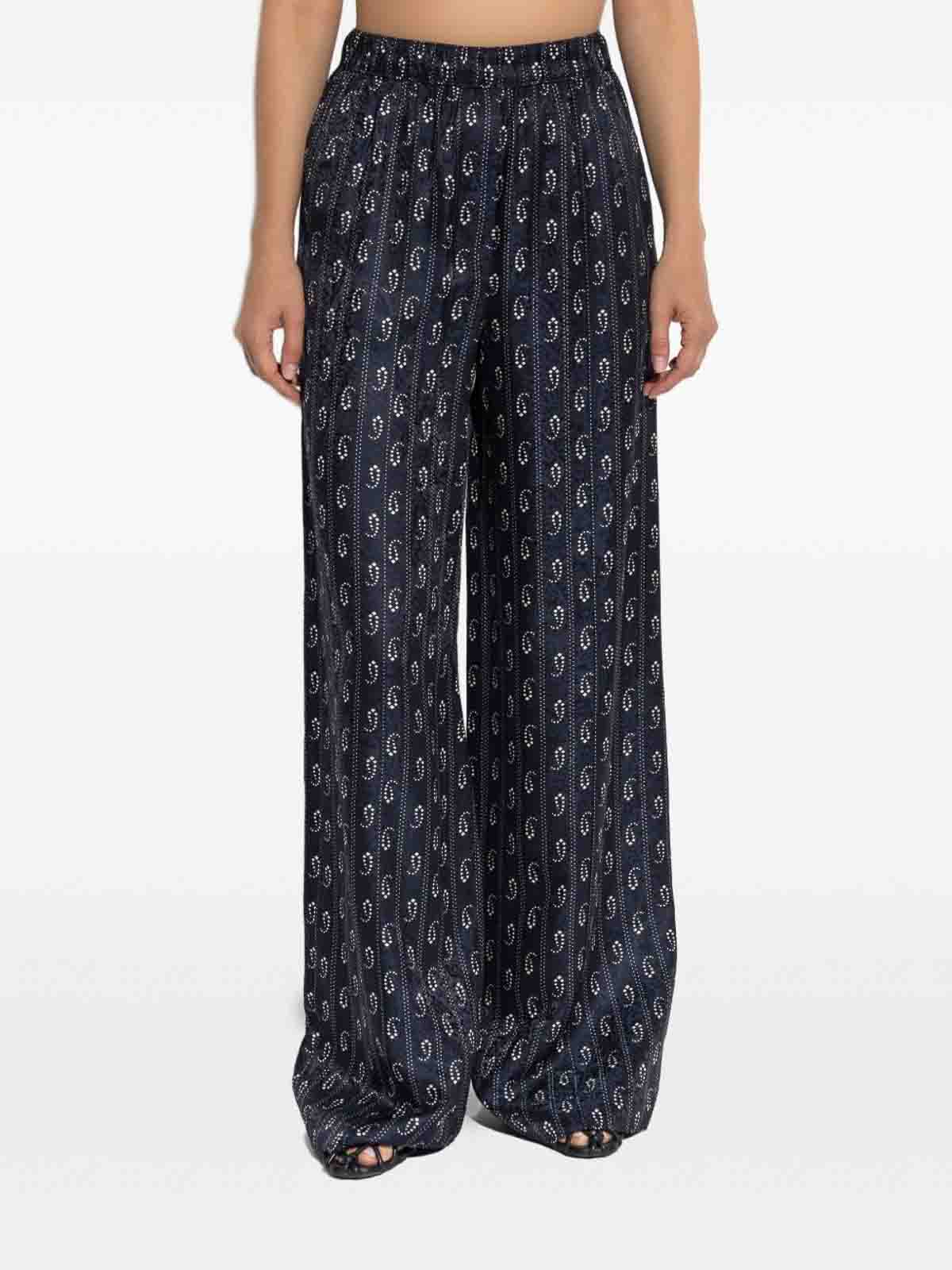 Tory Burch Jacquard Silk Trousers In Blue
