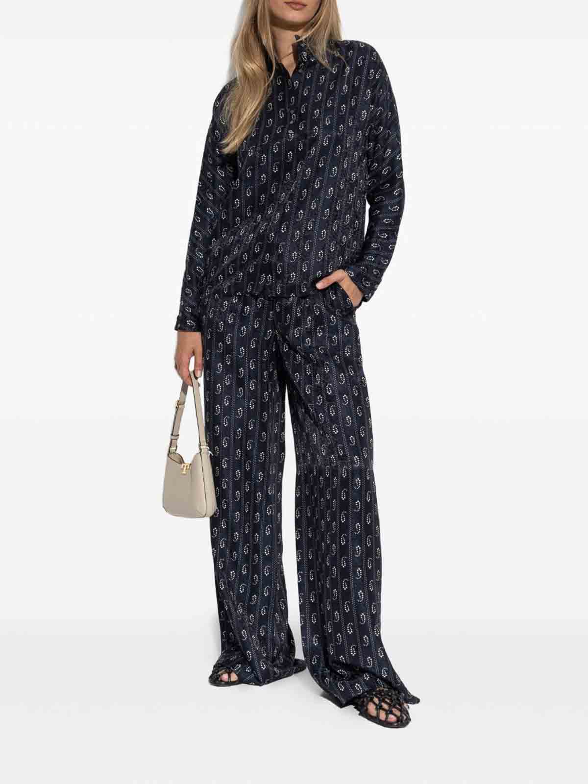 Tory Burch Jacquard Silk Trousers In Blue