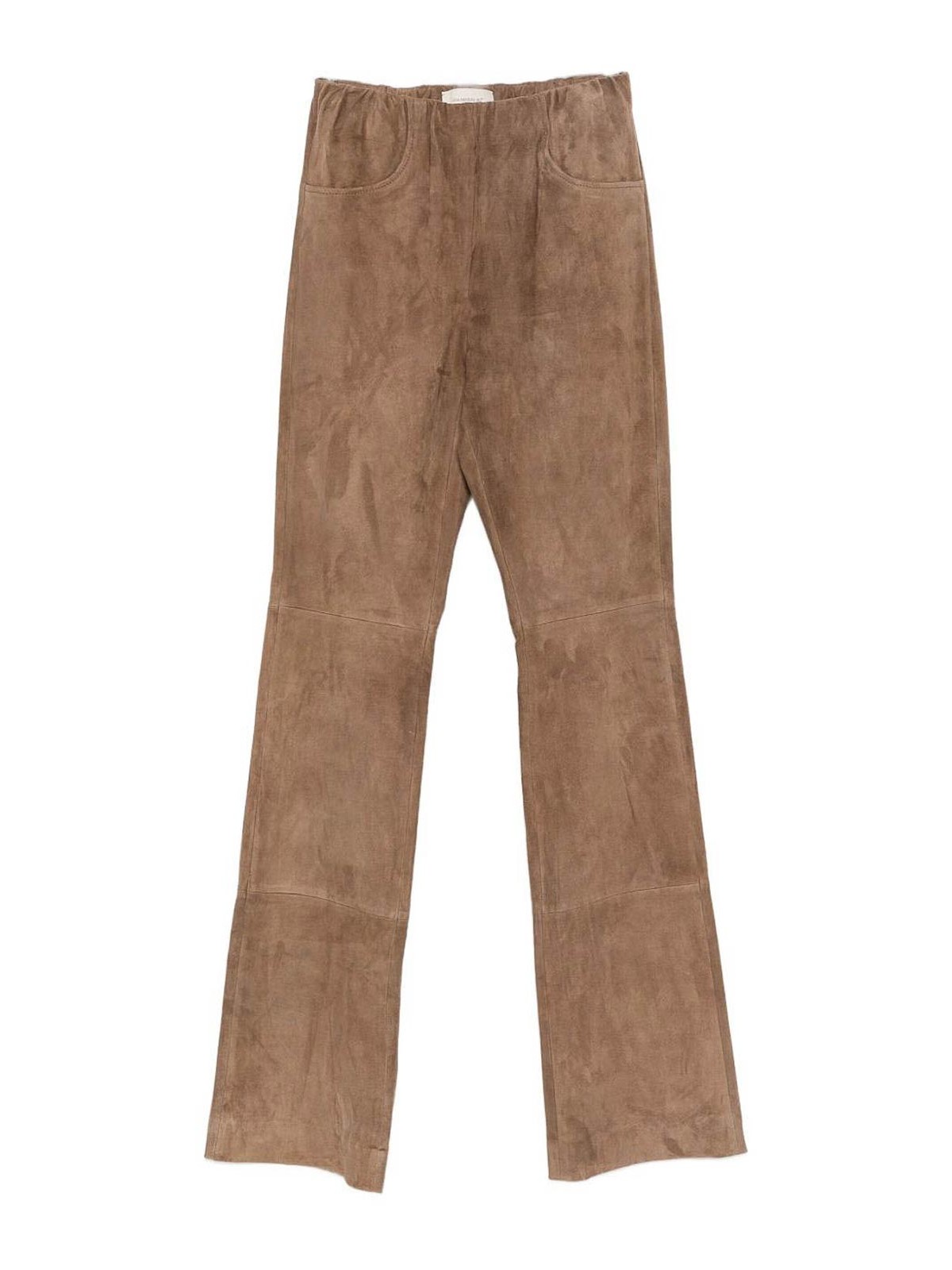 Via Masini 80 Leather Flared Leg Trousers In Brown