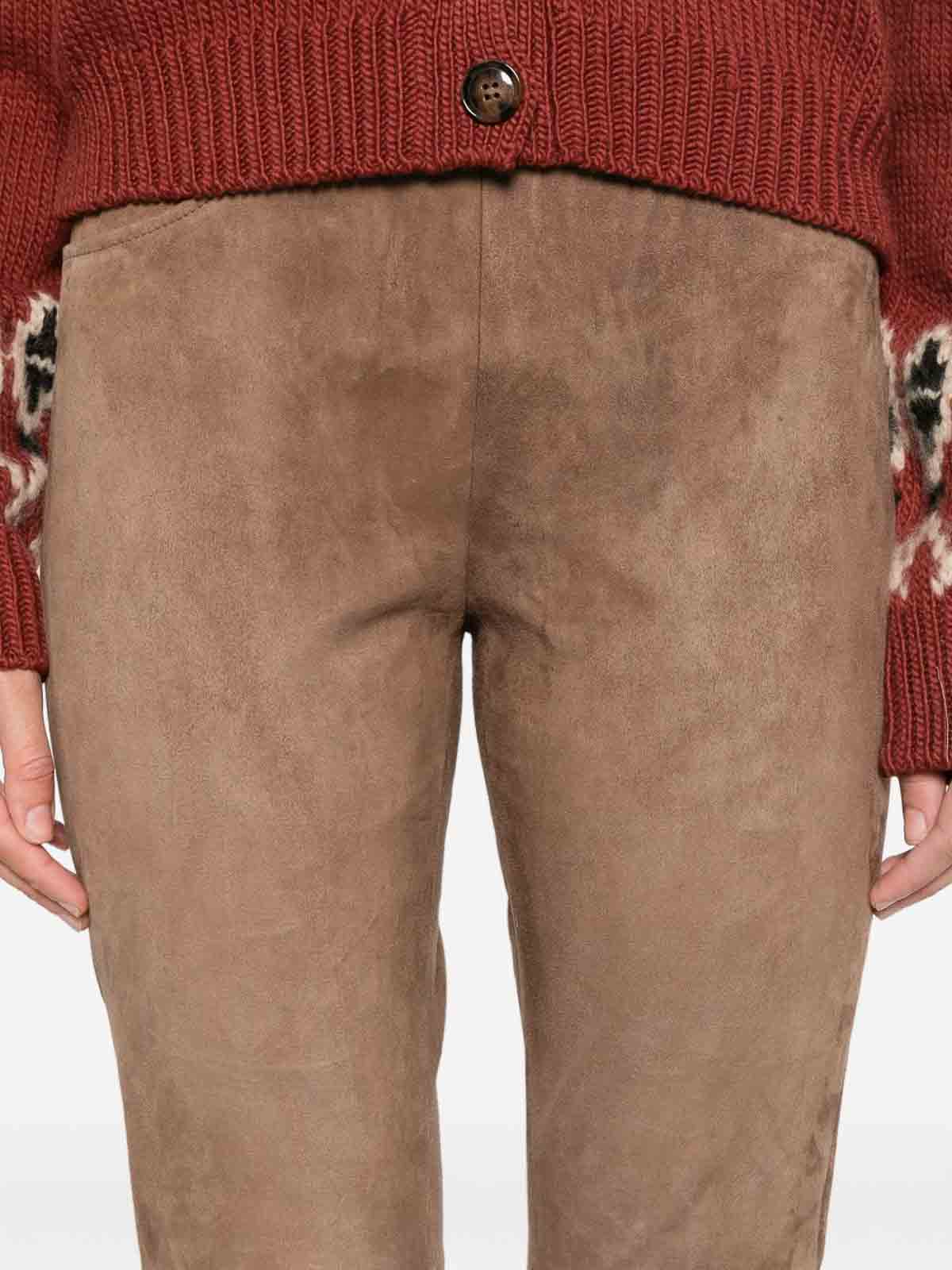 Via Masini 80 Leather Flared Leg Trousers In Brown