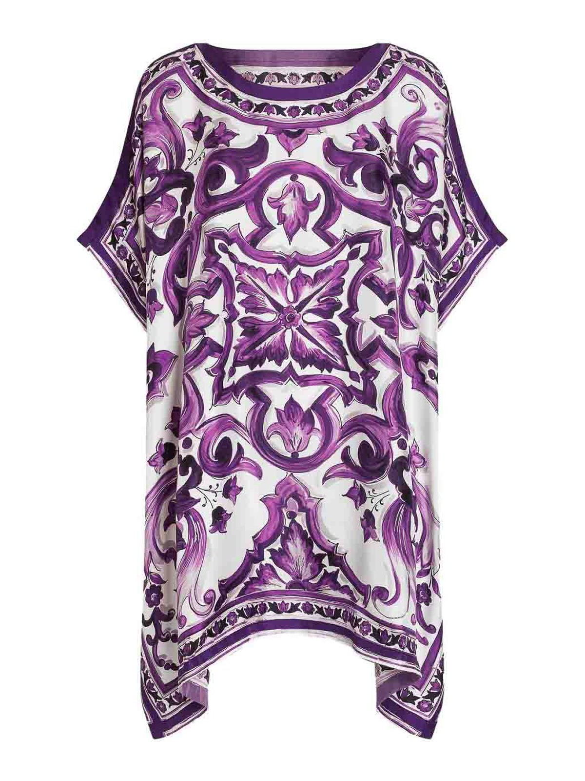 Dolce & Gabbana Maiolica Print Silk Kaftan In Purple
